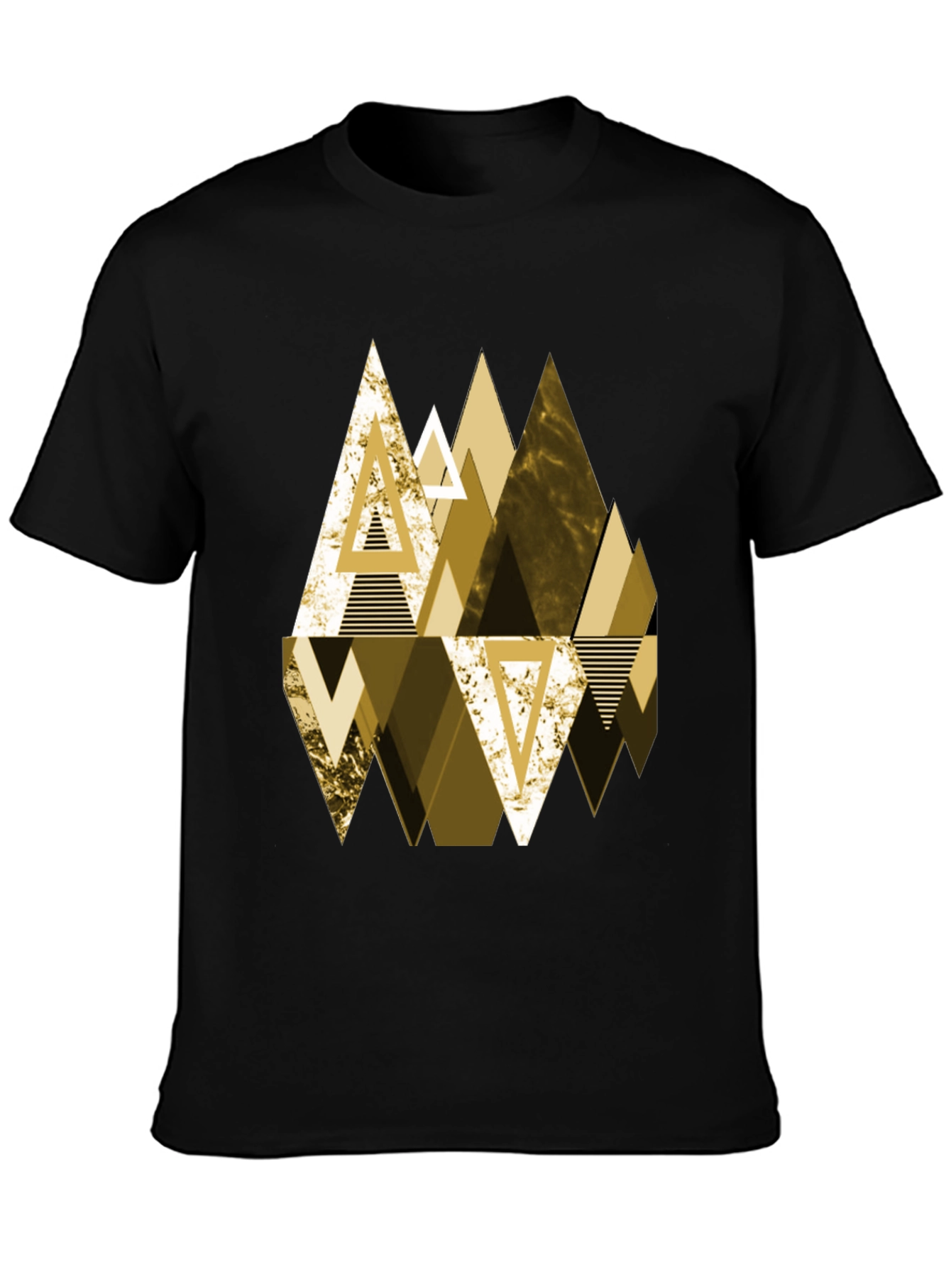 Geometric Triangle Gold Print Mens Black T-Shirt