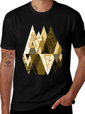 Geometric Triangle Gold Print Mens Black T-Shirt