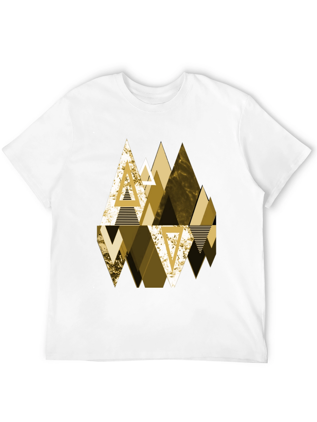 Geometric Triangle Gold Print Mens Black T-Shirt