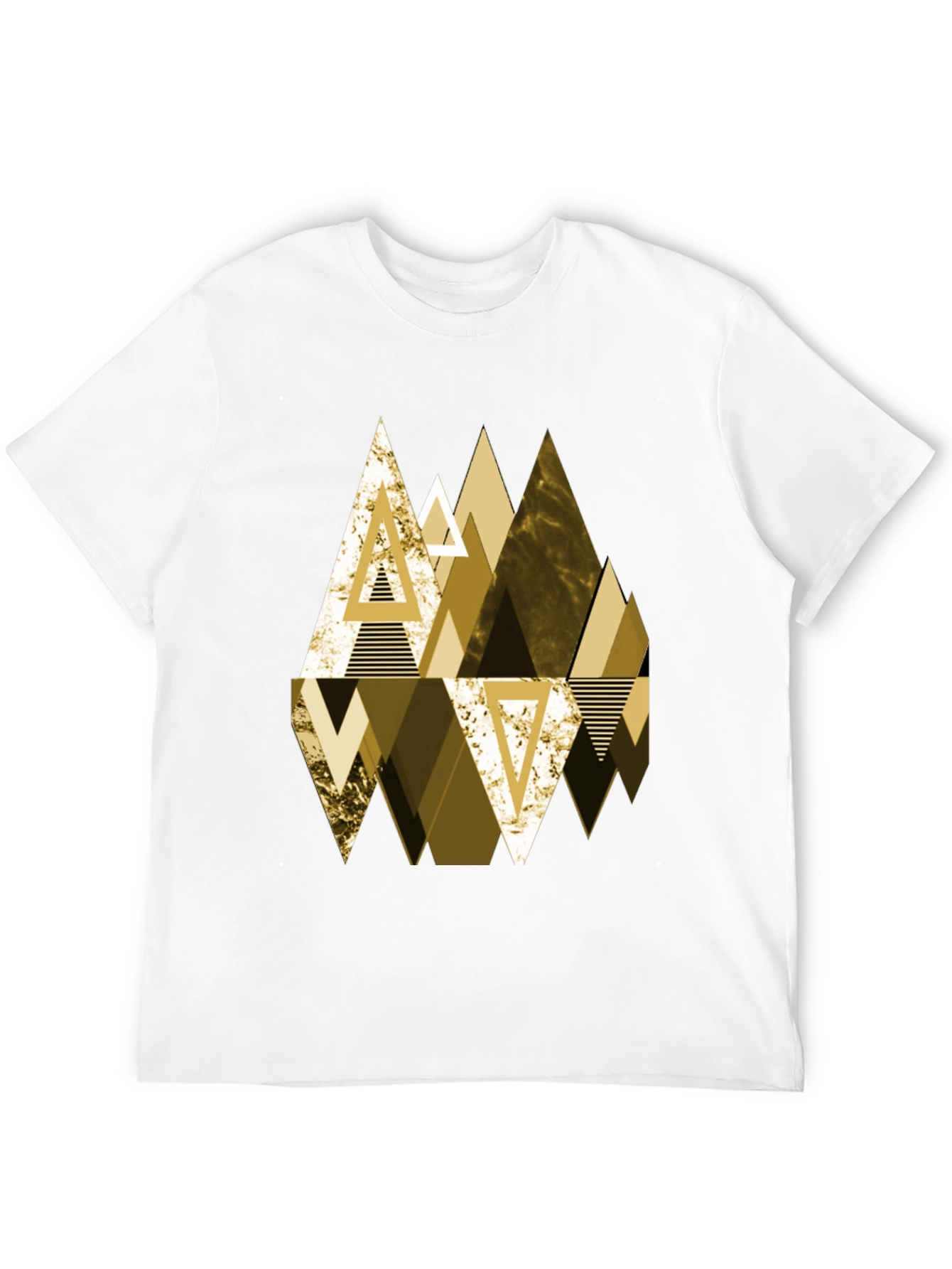 Geometric Triangle Gold Print Mens Black T-Shirt