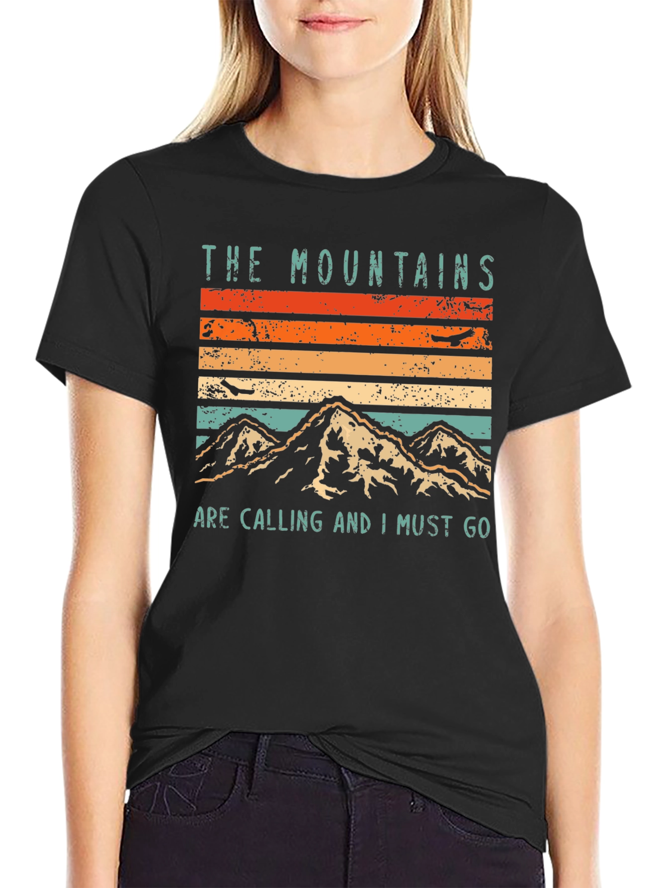 Mountains are Calling T-Shirt Vintage Retro Black