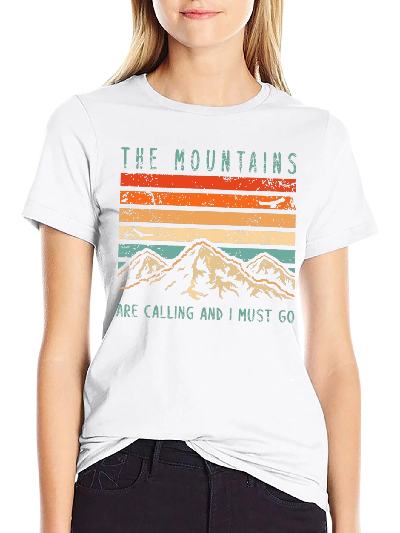 Mountains are Calling T-Shirt Vintage Retro Black