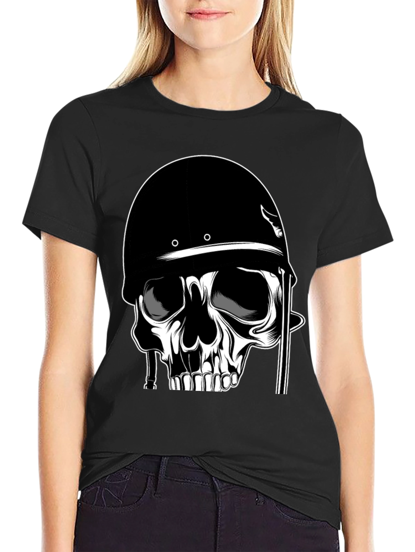 Skull in Helmet Graphic T-Shirt