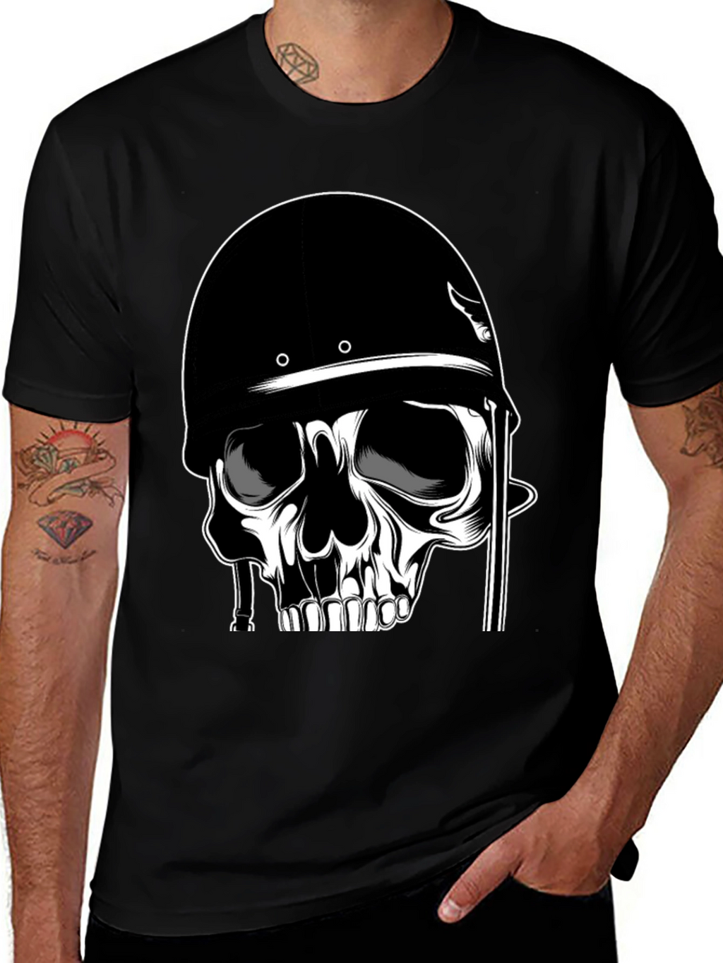 Skull in Helmet Graphic T-Shirt