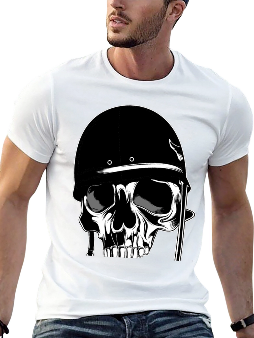 Skull in Helmet Graphic T-Shirt