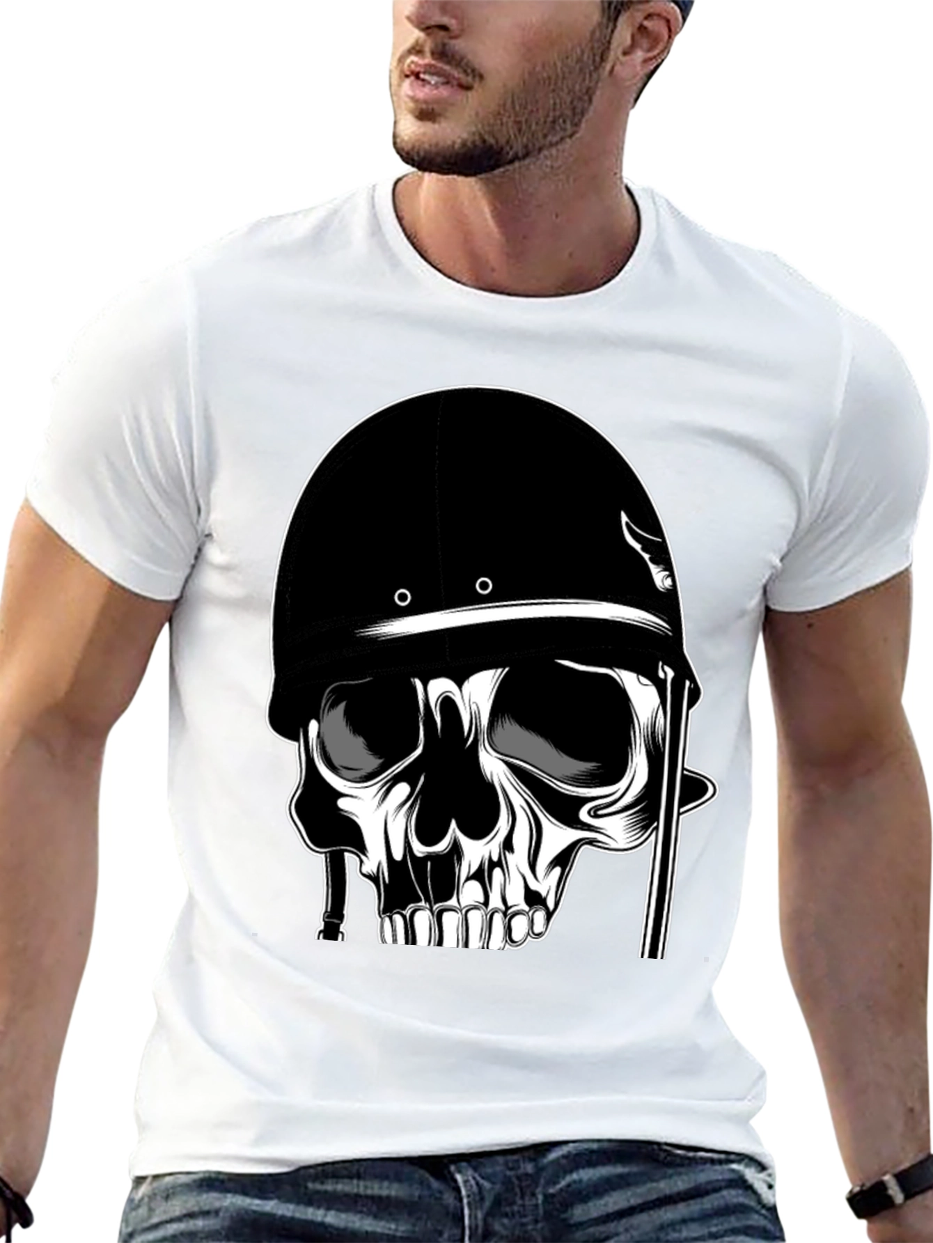 Skull in Helmet Graphic T-Shirt