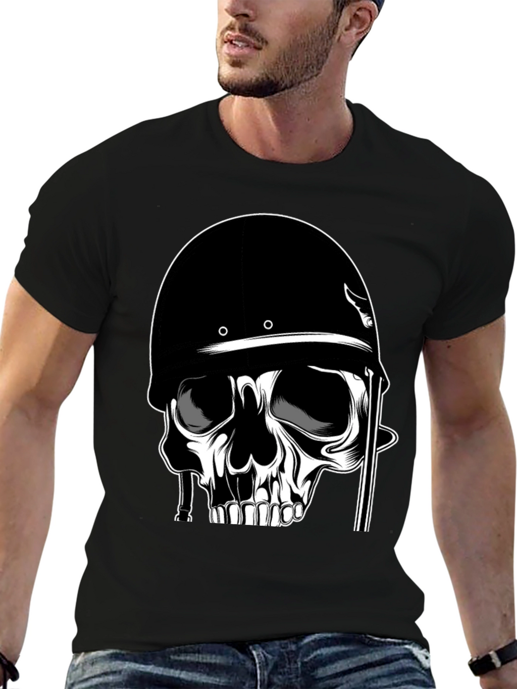 Skull in Helmet Graphic T-Shirt