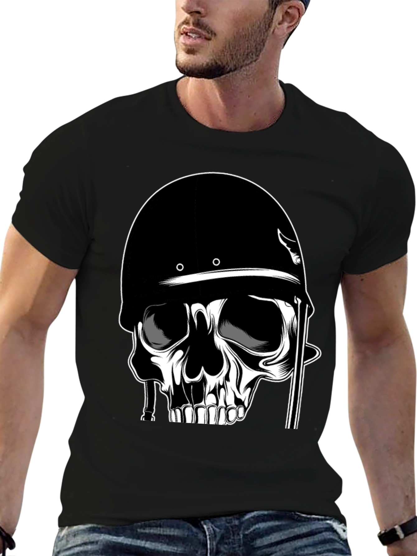 Skull in Helmet Graphic T-Shirt