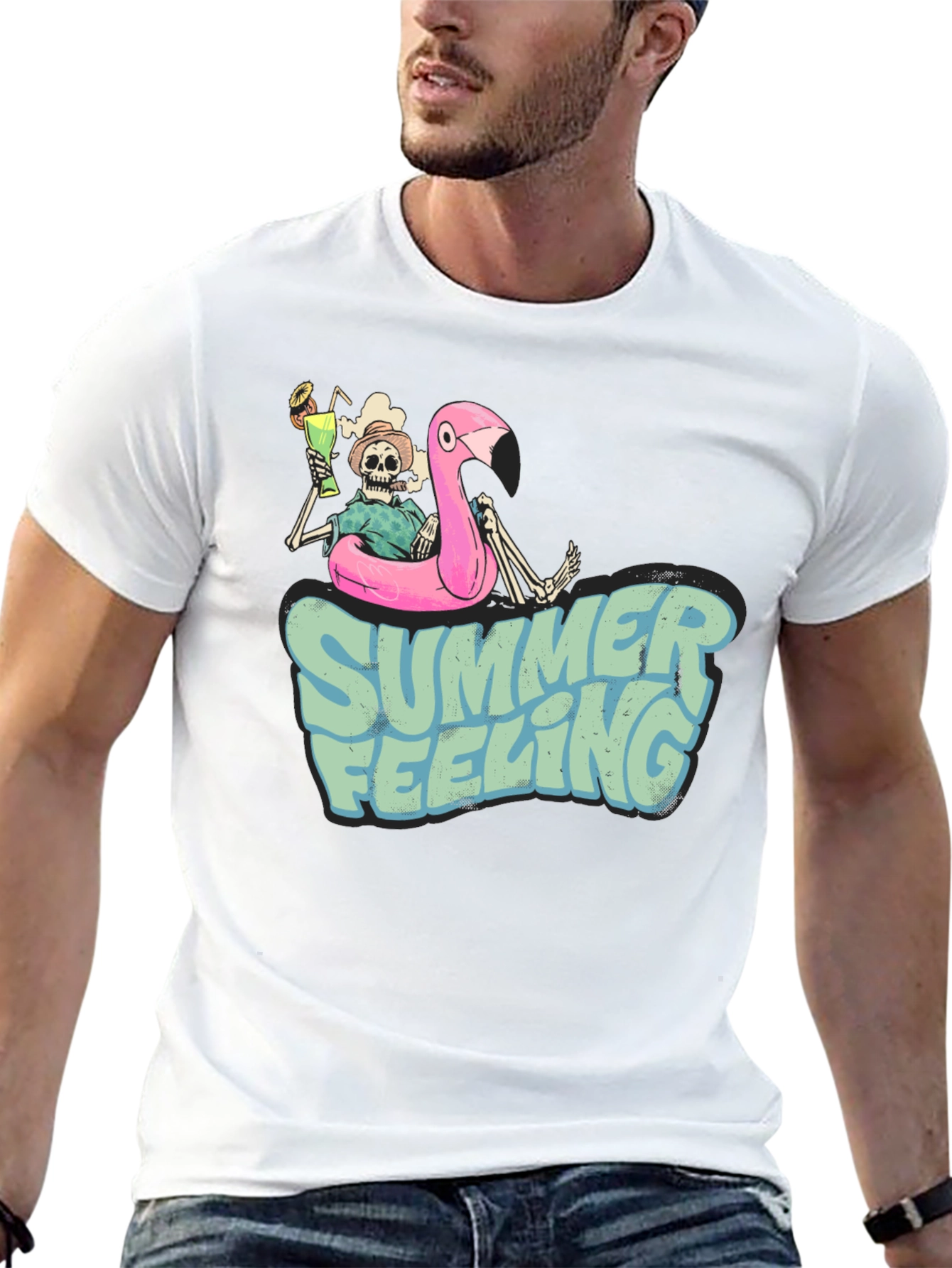 Summer Feeling Skeleton Flamingo T-Shirt