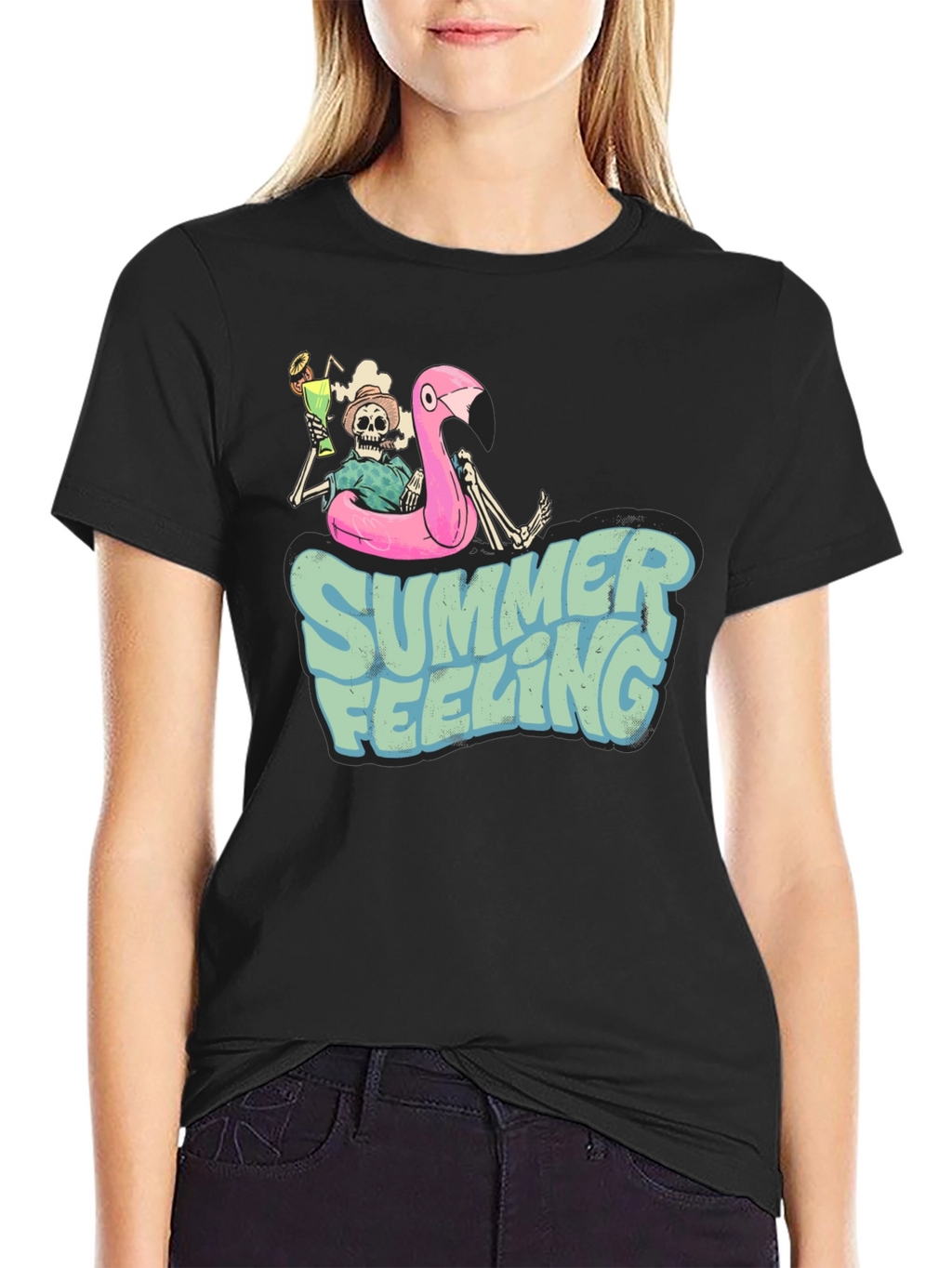 Summer Feeling Skeleton Flamingo T-Shirt