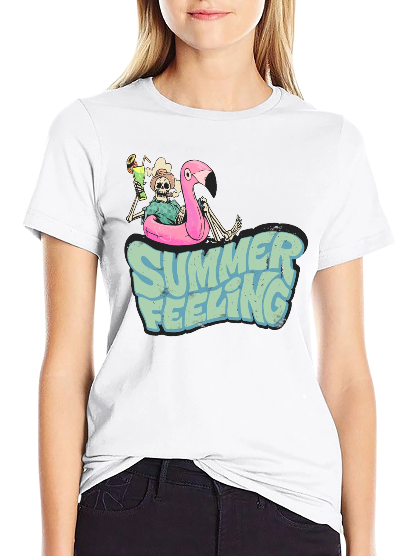 Summer Feeling Skeleton Flamingo T-Shirt
