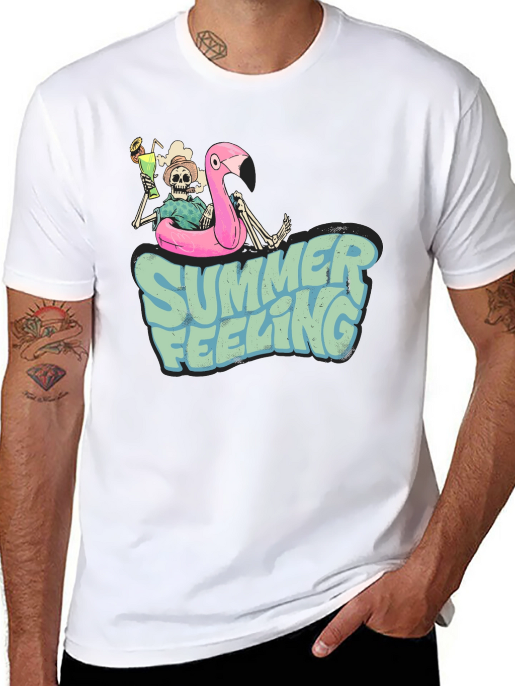 Summer Feeling Skeleton Flamingo T-Shirt