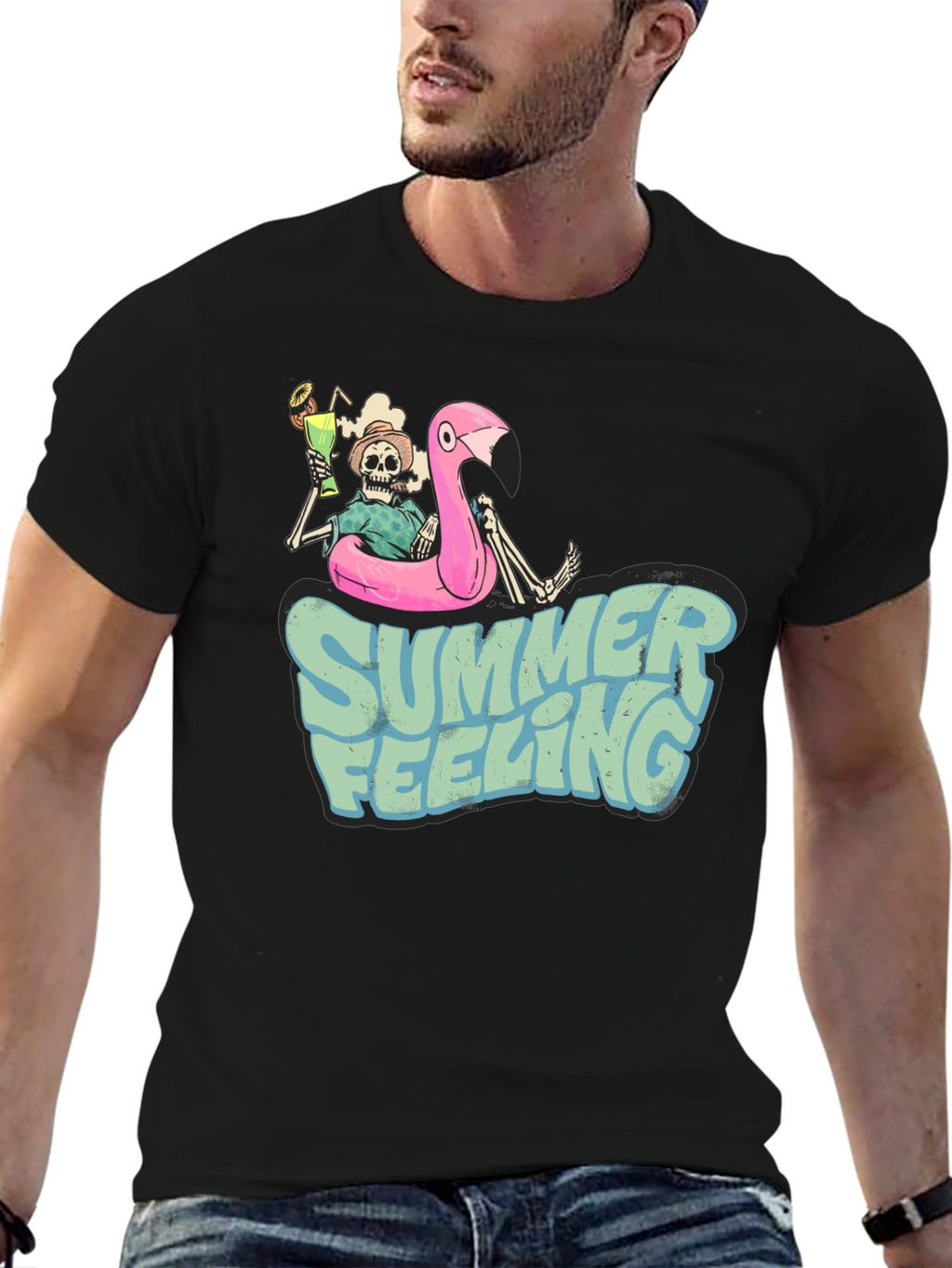 Summer Feeling Skeleton Flamingo T-Shirt