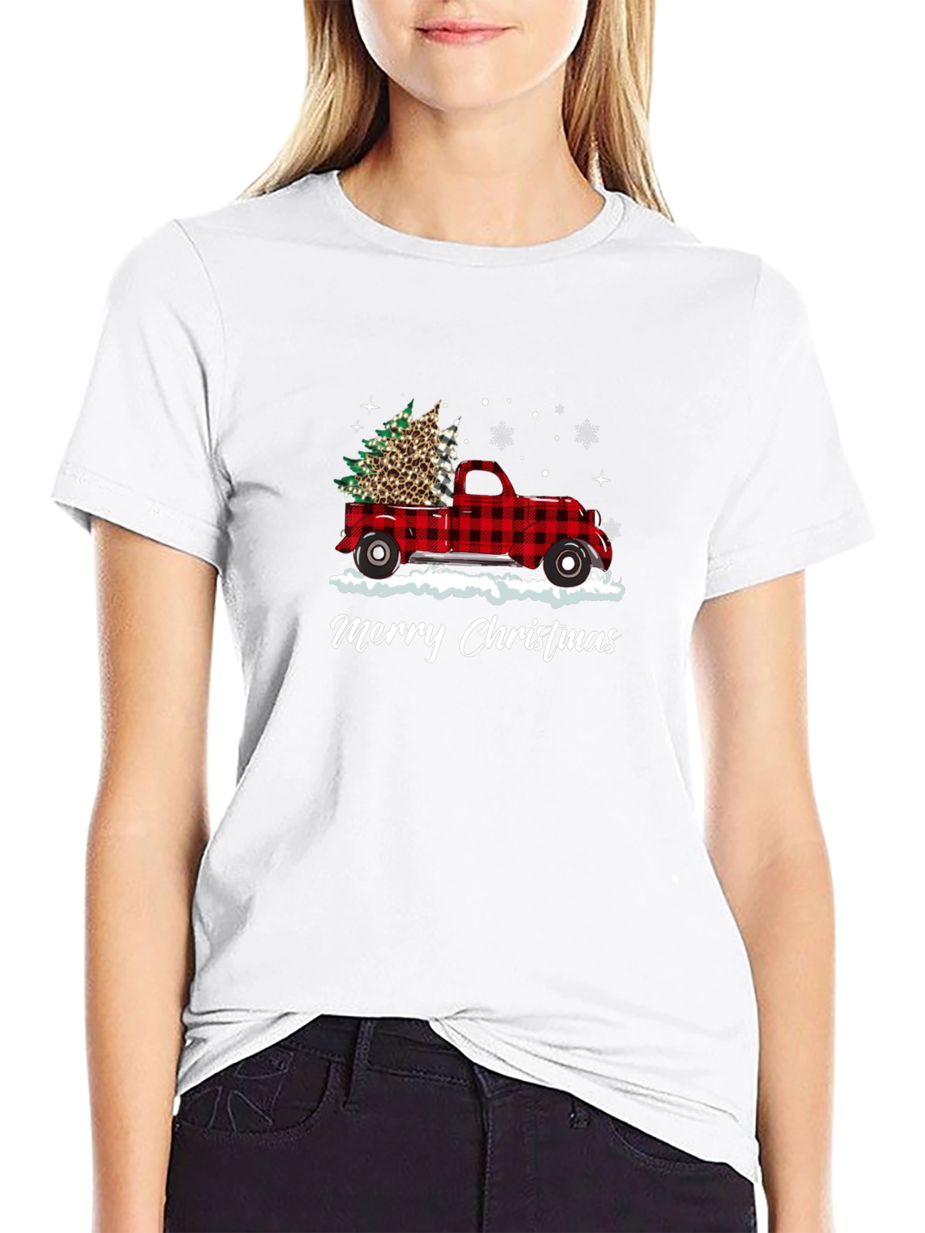 Merry Christmas Buffalo Plaid Truck T-Shirt