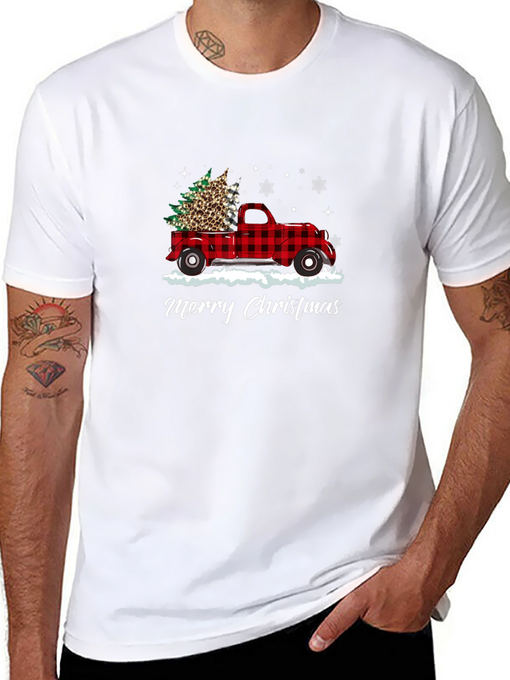 Merry Christmas Buffalo Plaid Truck T-Shirt