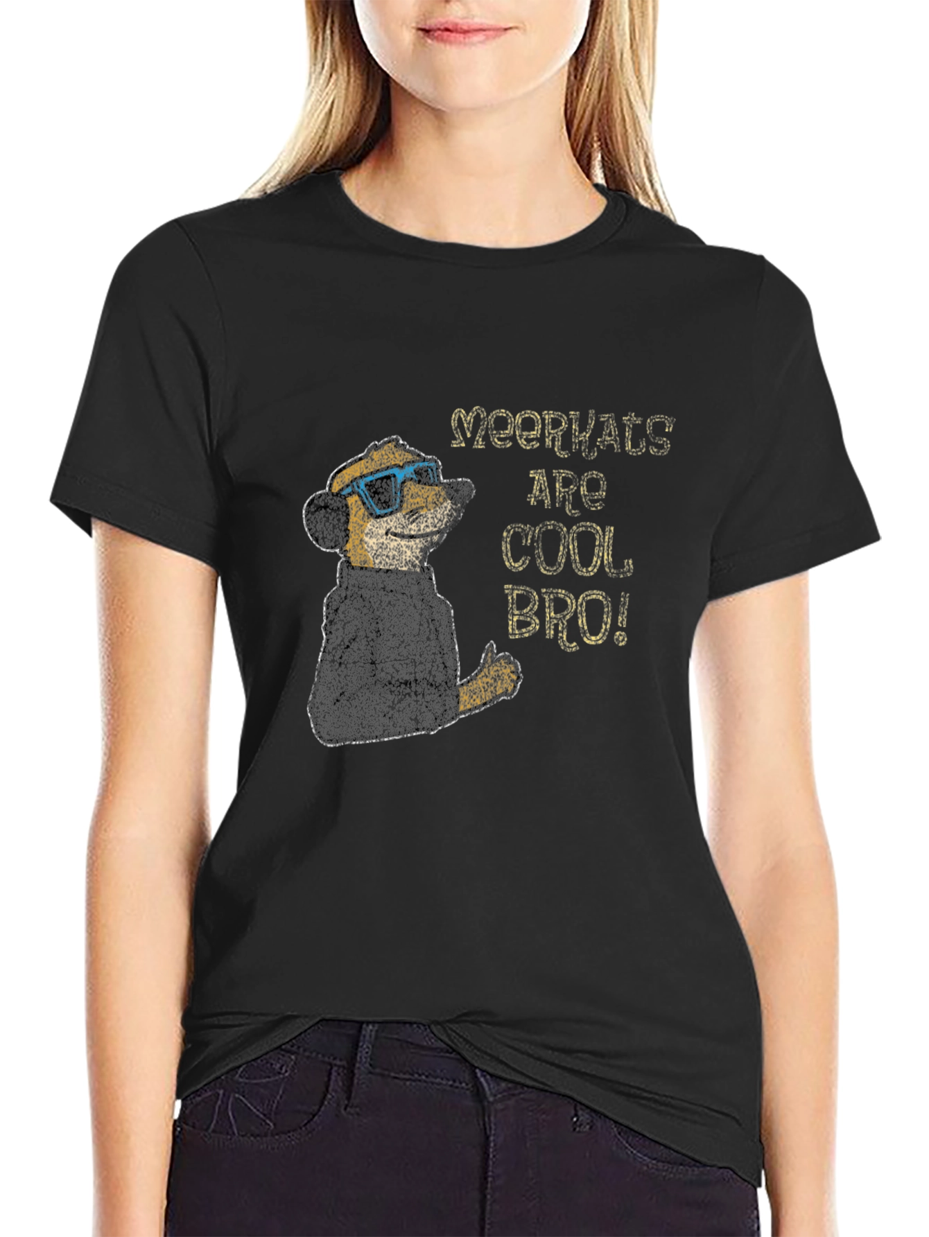 Cool Meerkat Graphic Tee - Black Cotton T-Shirt