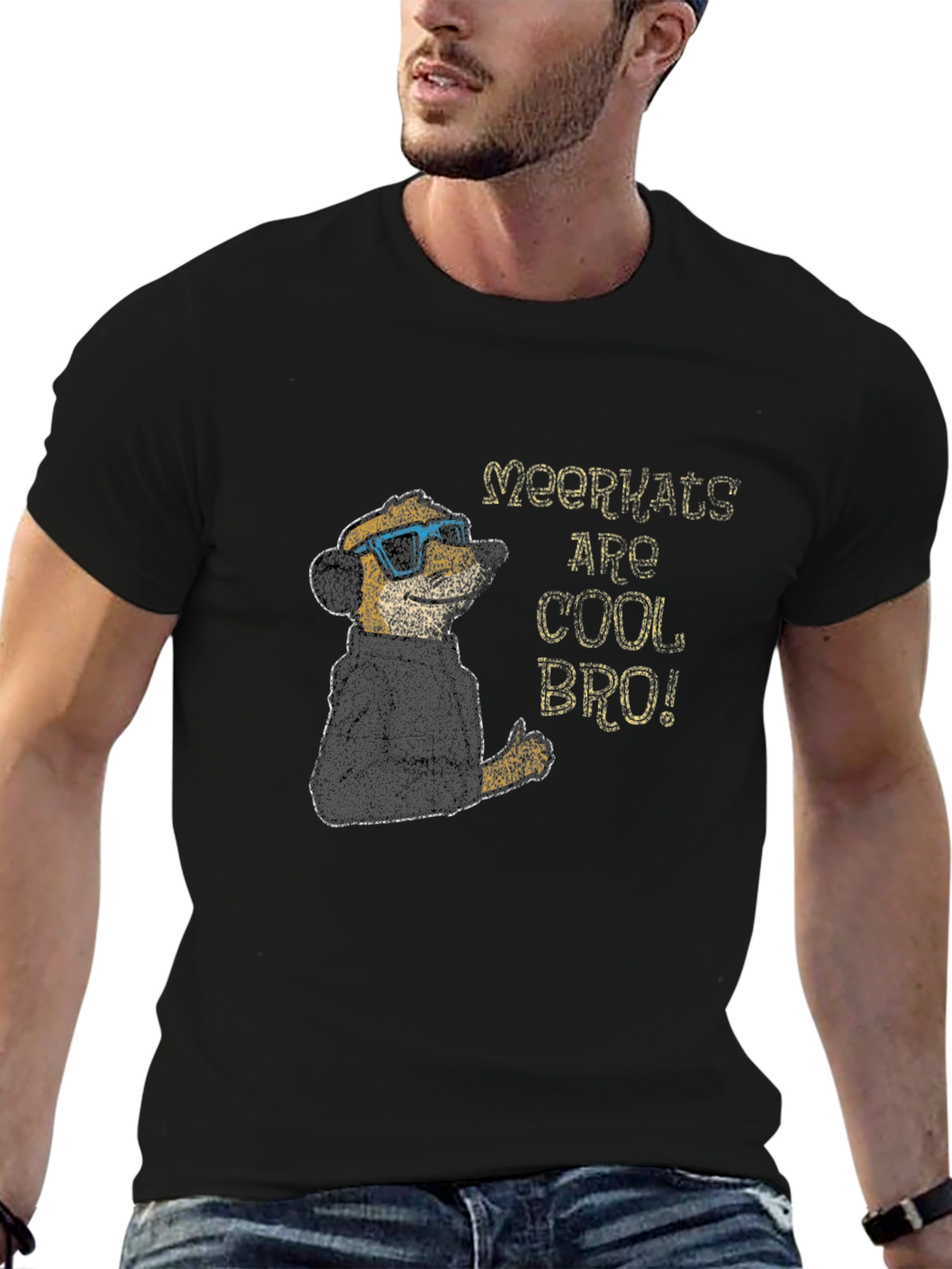 Cool Meerkat Graphic Tee - Black Cotton T-Shirt
