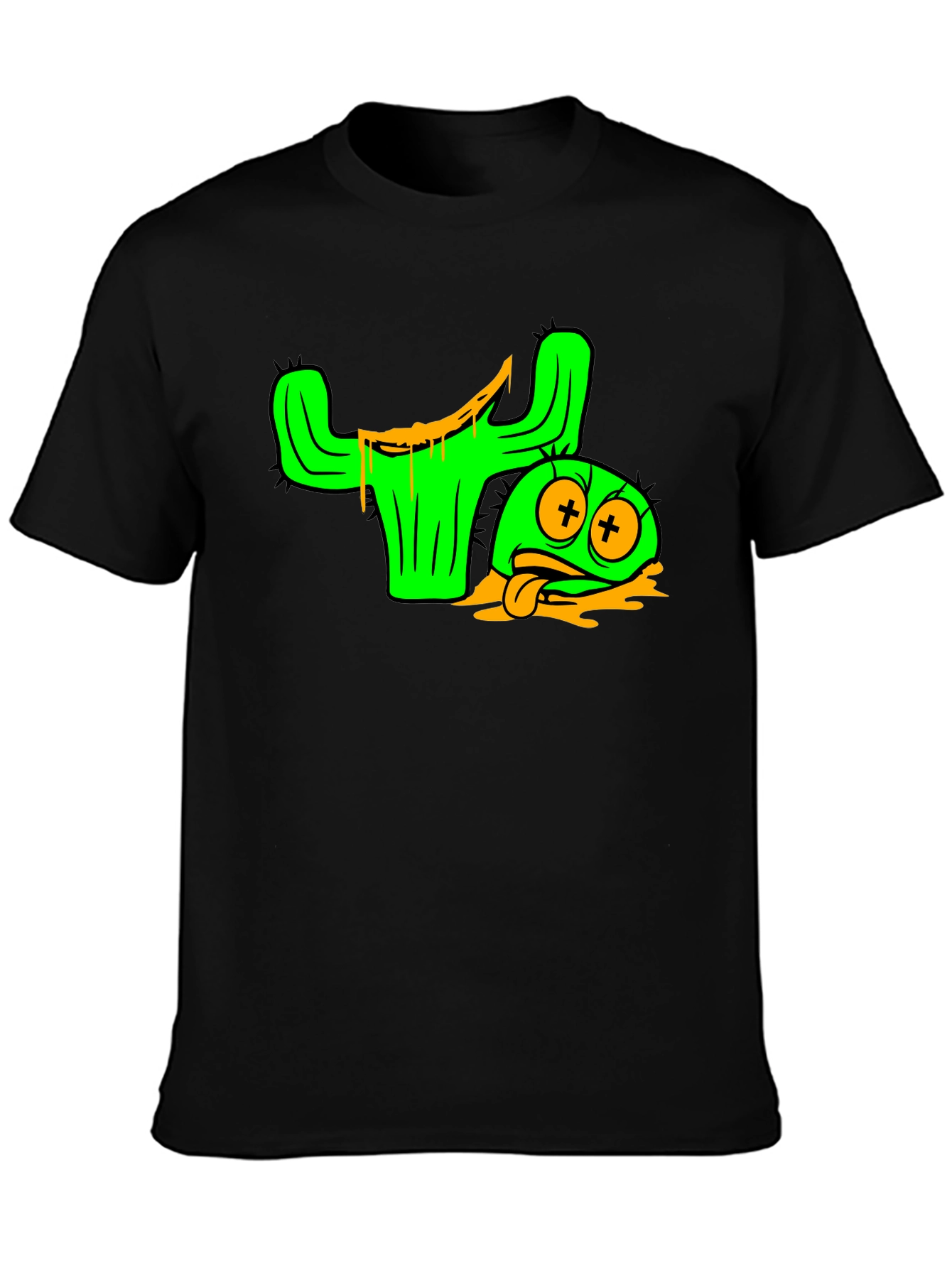 Cactus Character Graphic Tee - Black Cotton Blend