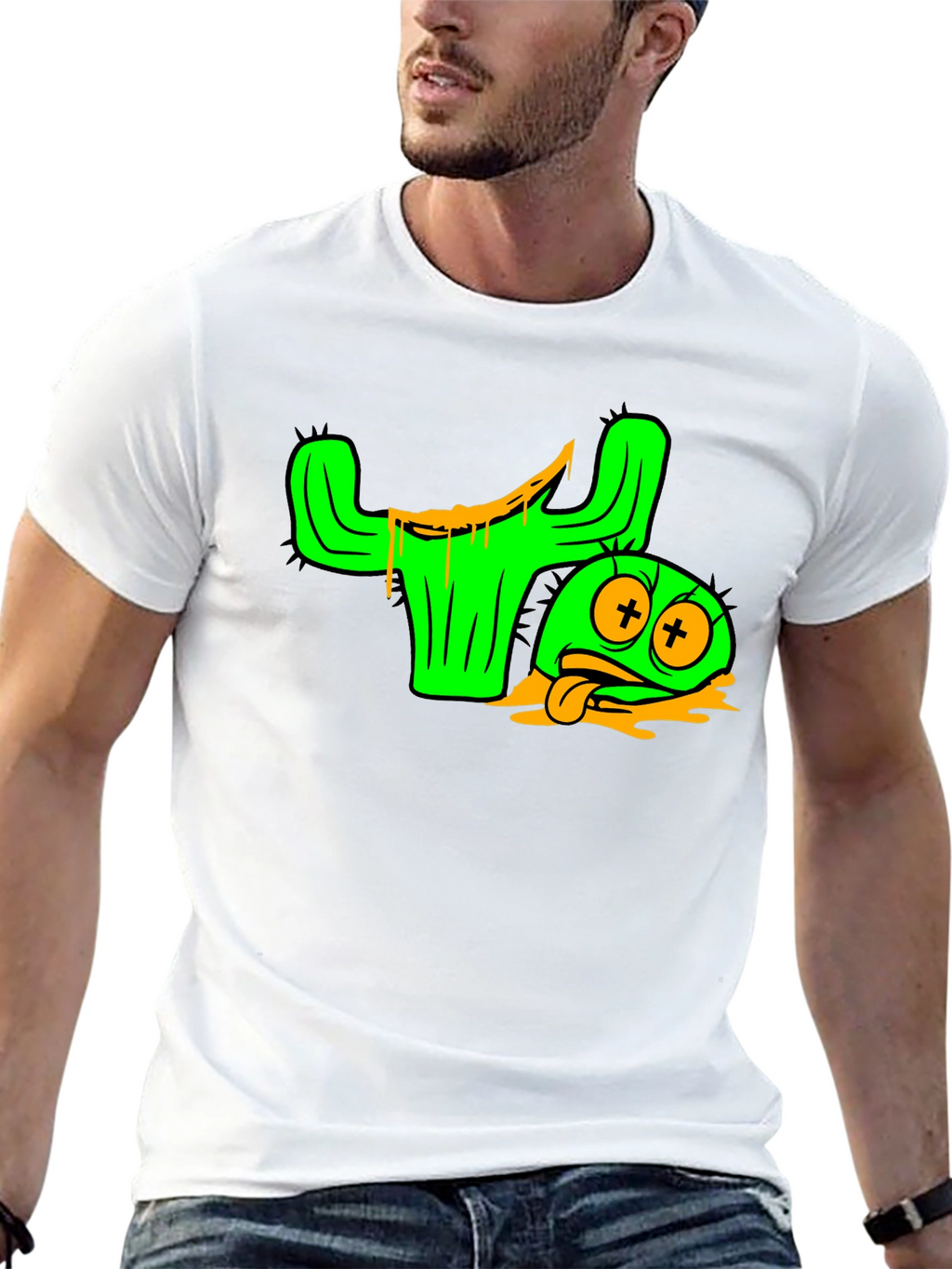 Cactus Character Graphic Tee - Black Cotton Blend