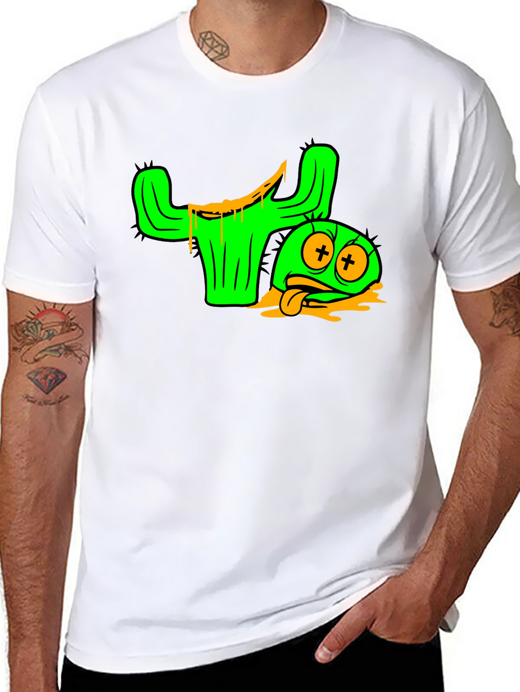 Cactus Character Graphic Tee - Black Cotton Blend