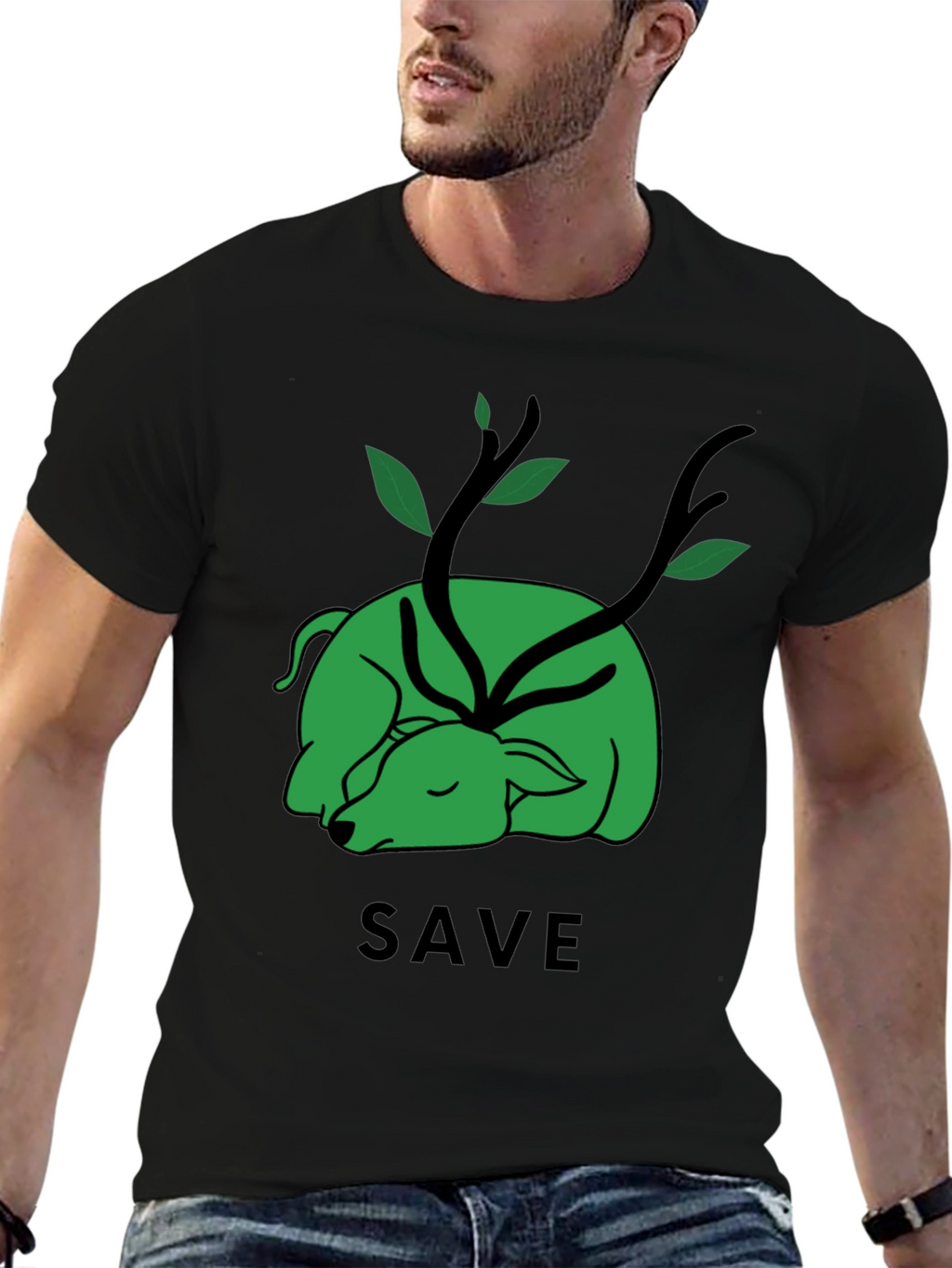 Save the Planet T-Shirt - Green Deer Graphic Tee