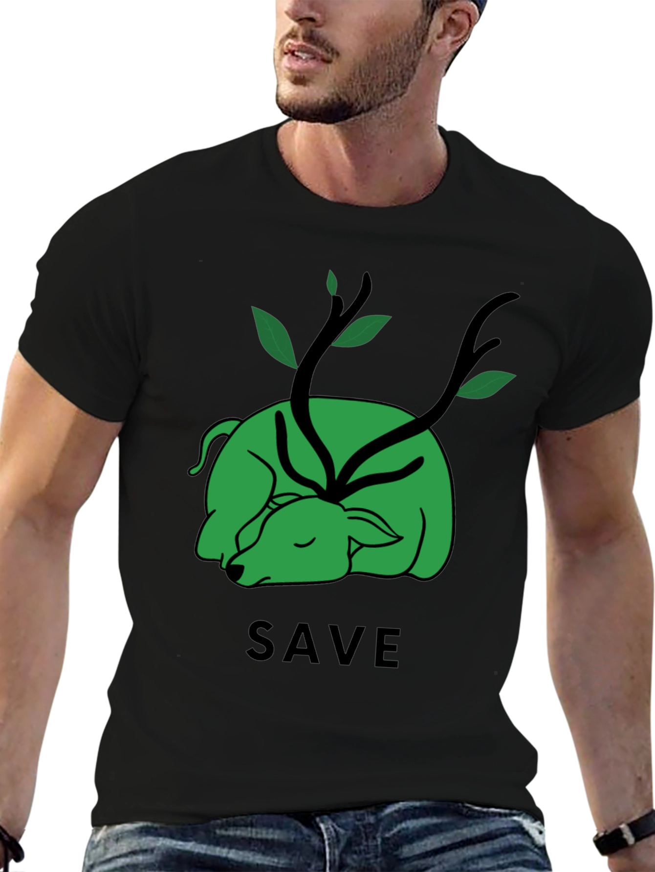 Save the Planet T-Shirt - Green Deer Graphic Tee