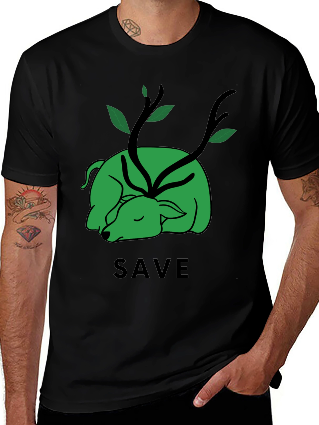 Save the Planet T-Shirt - Green Deer Graphic Tee