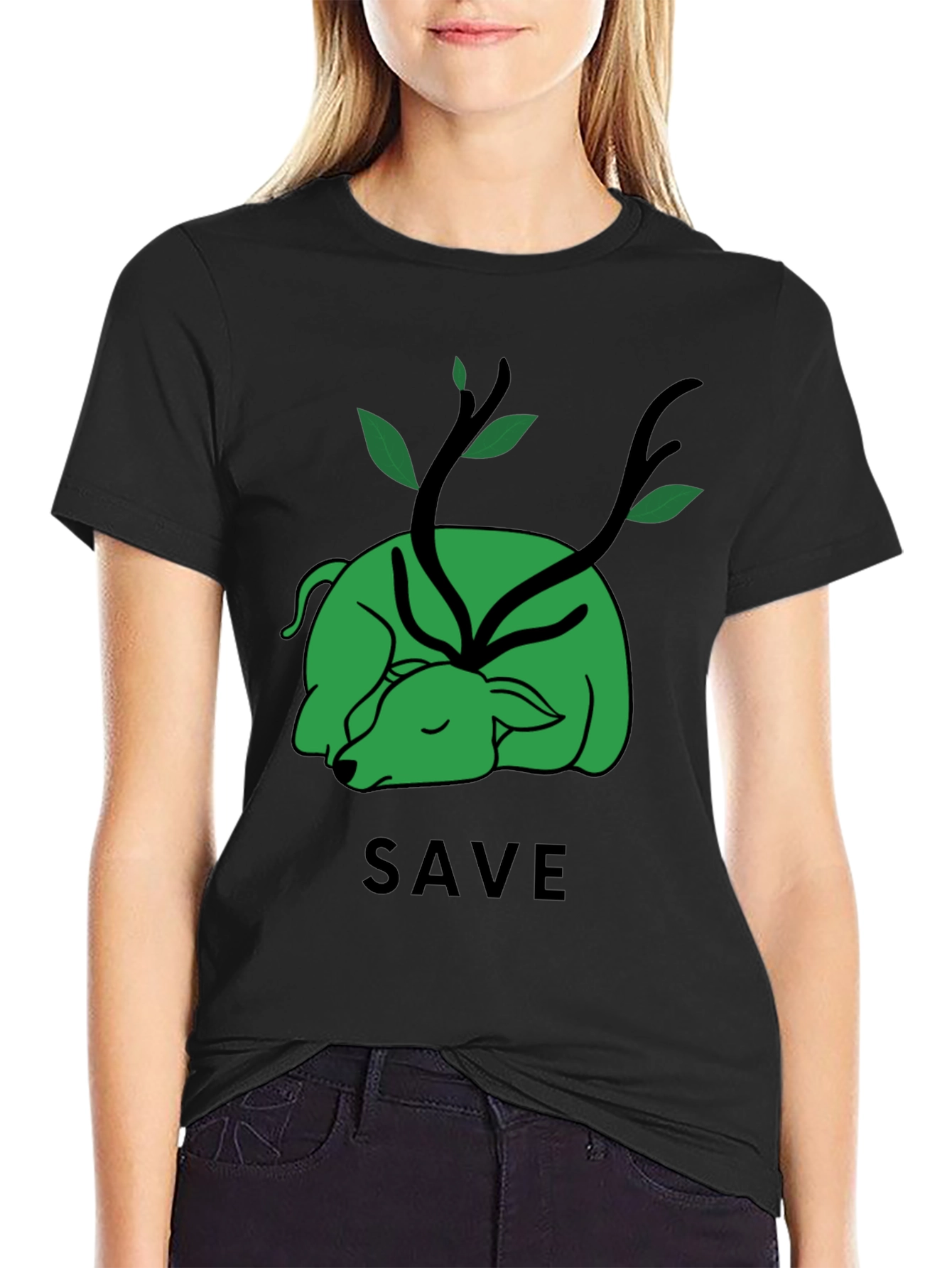 Save the Planet T-Shirt - Green Deer Graphic Tee