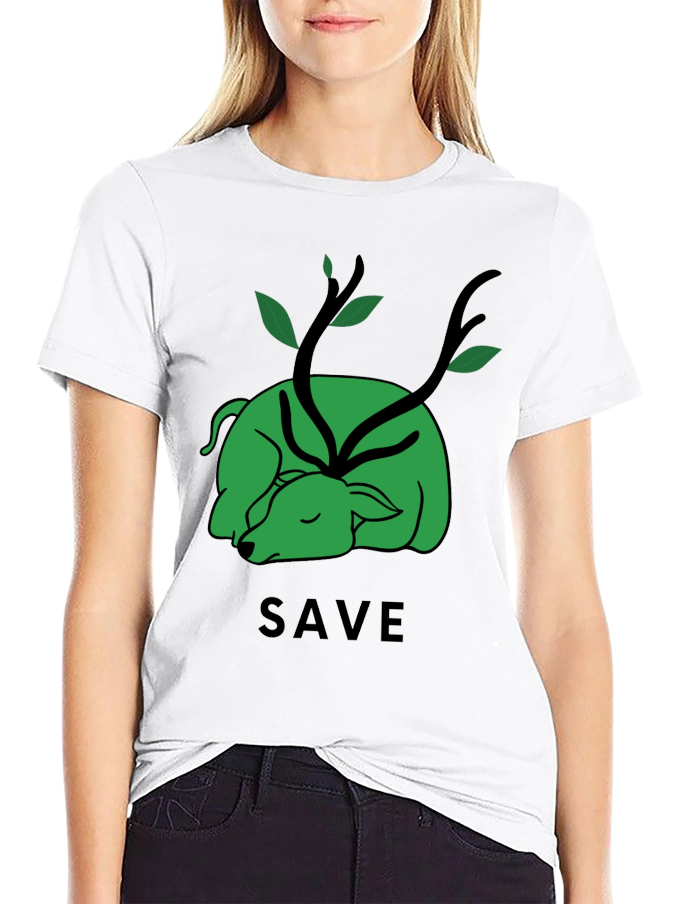 Save the Planet T-Shirt - Green Deer Graphic Tee