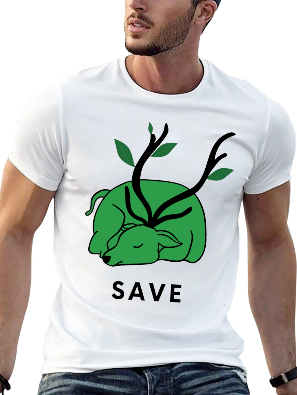 Save the Planet T-Shirt - Green Deer Graphic Tee