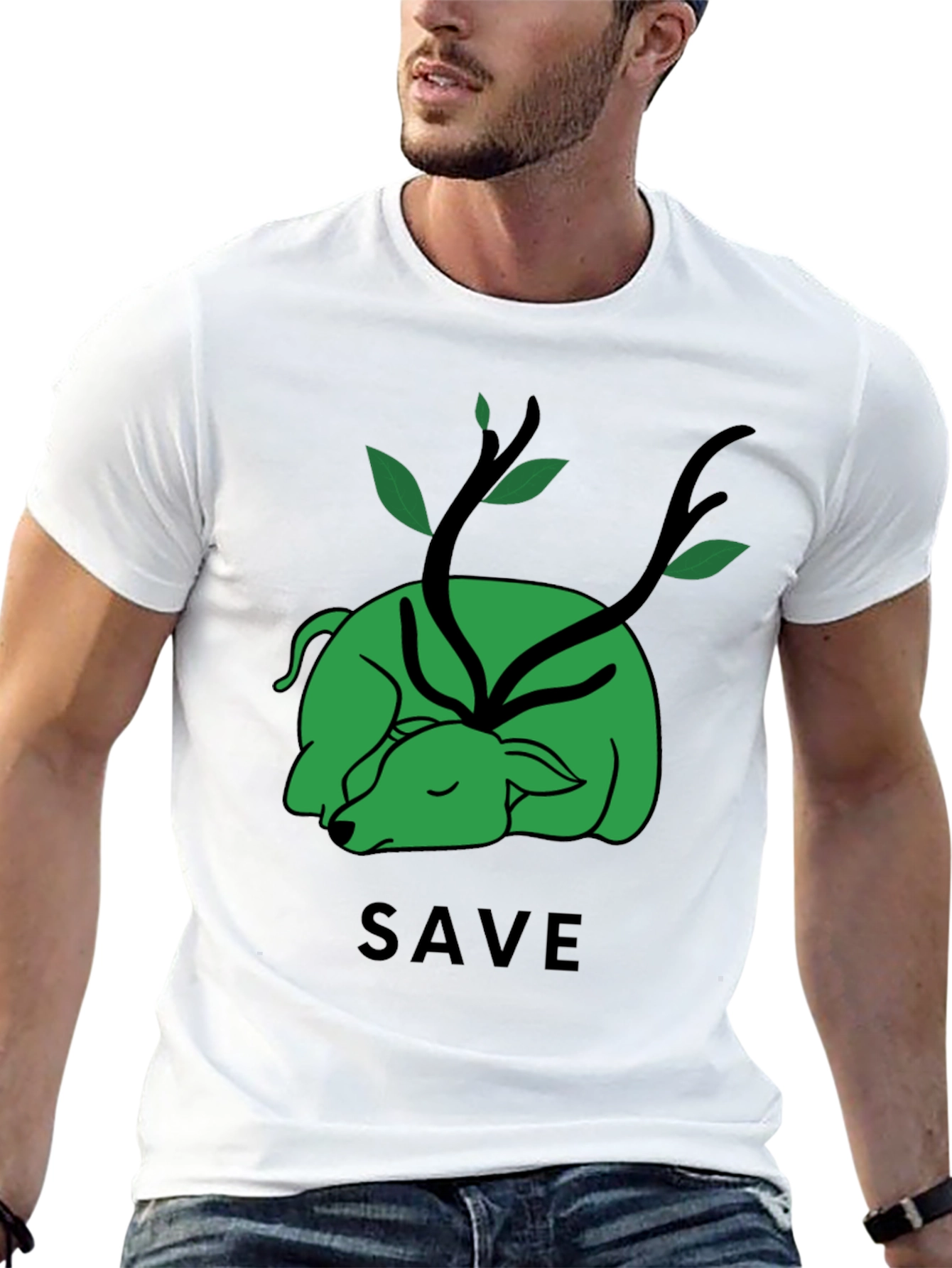 Save the Planet T-Shirt - Green Deer Graphic Tee