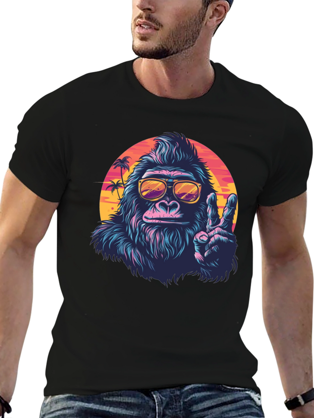 Cool Gorilla Graphic Tee - Retro Sunset Vibes