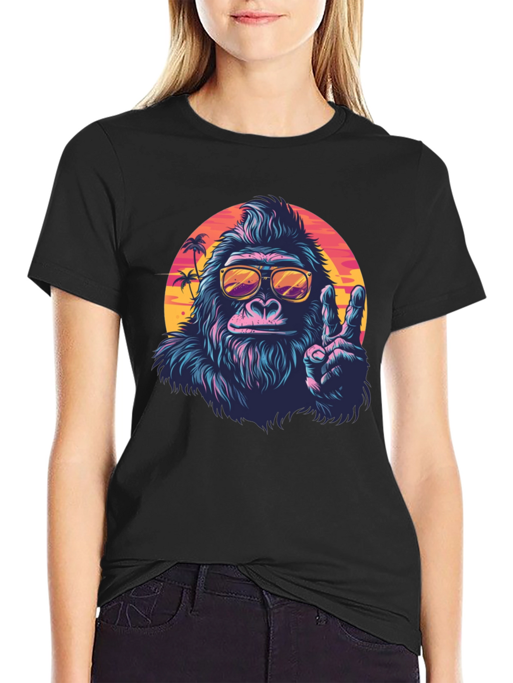 Cool Gorilla Graphic Tee - Retro Sunset Vibes