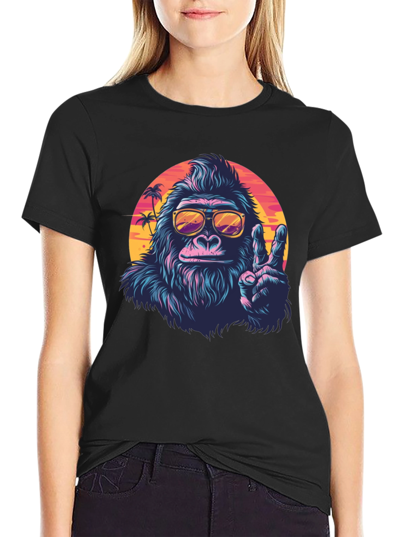 Cool Gorilla Graphic Tee - Retro Sunset Vibes