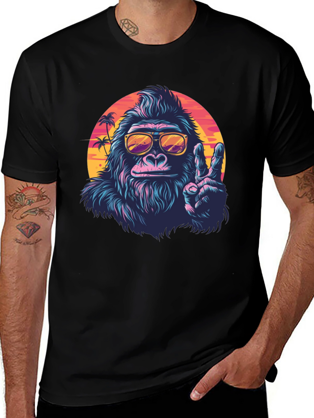 Cool Gorilla Graphic Tee - Retro Sunset Vibes