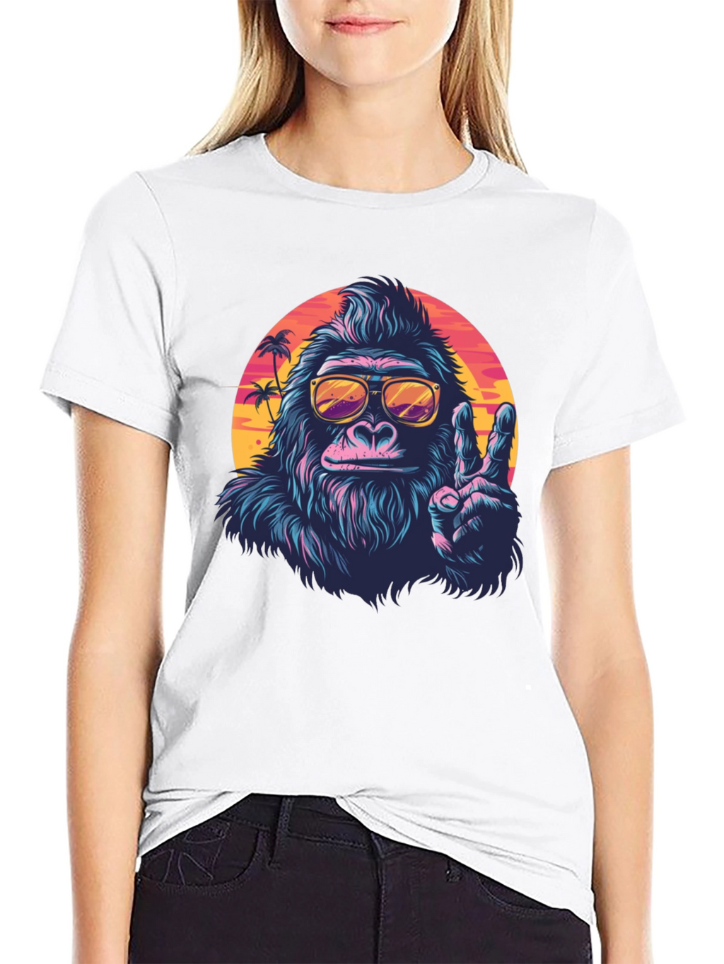 Cool Gorilla Graphic Tee - Retro Sunset Vibes