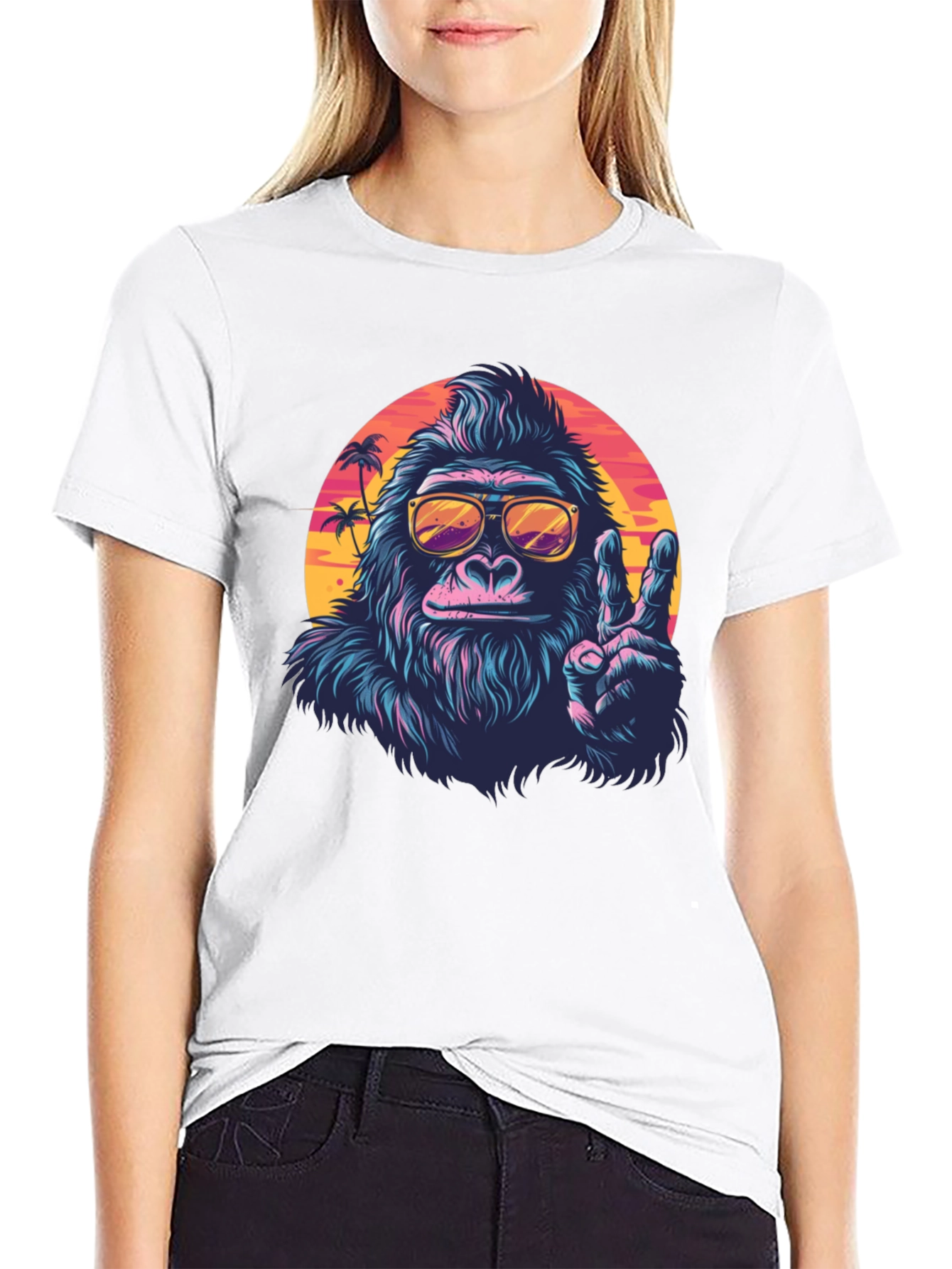 Cool Gorilla Graphic Tee - Retro Sunset Vibes