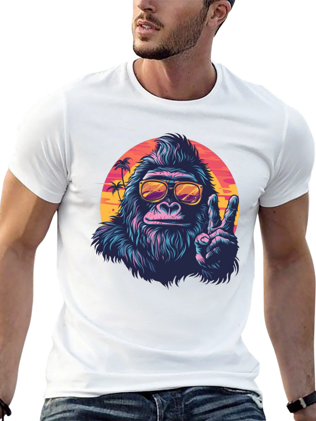 Cool Gorilla Graphic Tee - Retro Sunset Vibes