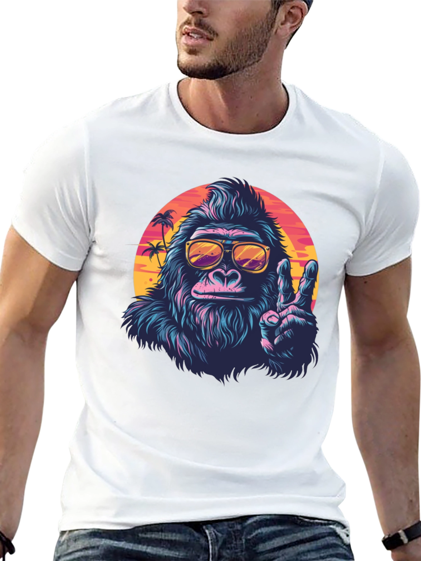 Cool Gorilla Graphic Tee - Retro Sunset Vibes