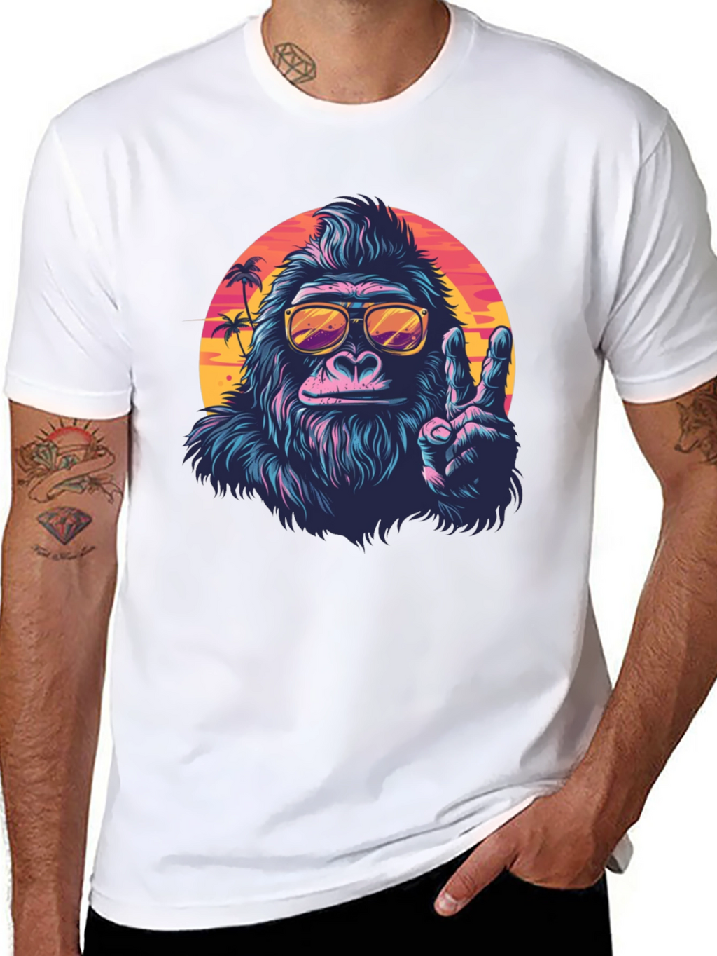 Cool Gorilla Graphic Tee - Retro Sunset Vibes