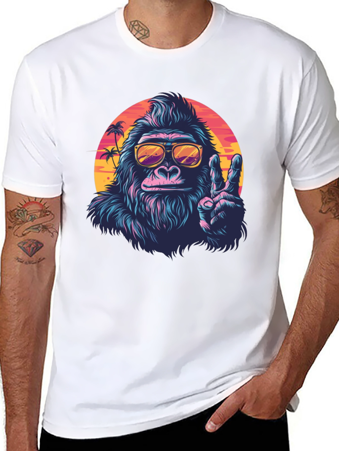 Cool Gorilla Graphic Tee - Retro Sunset Vibes