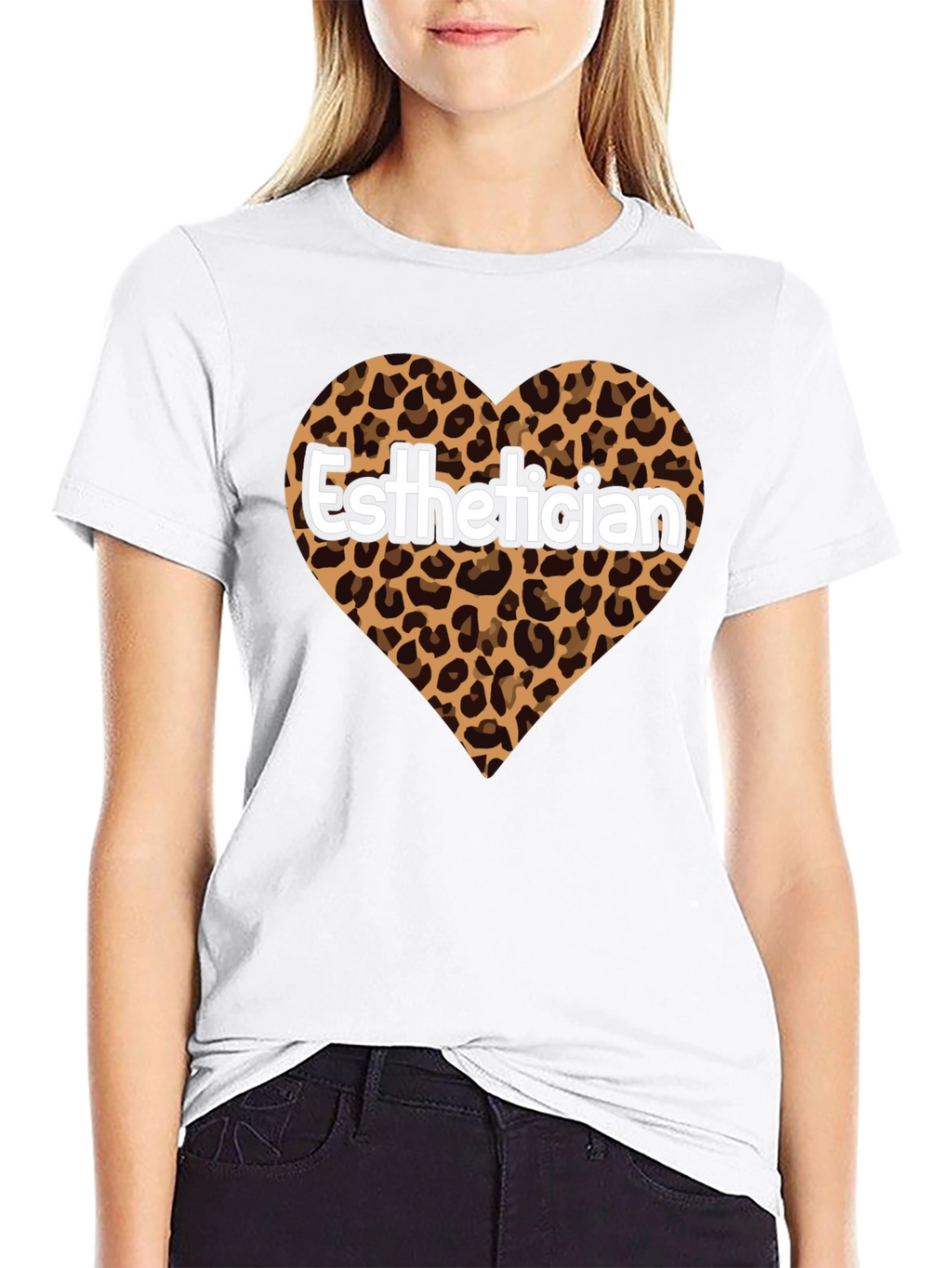 Esthetician Leopard Heart Graphic Tee