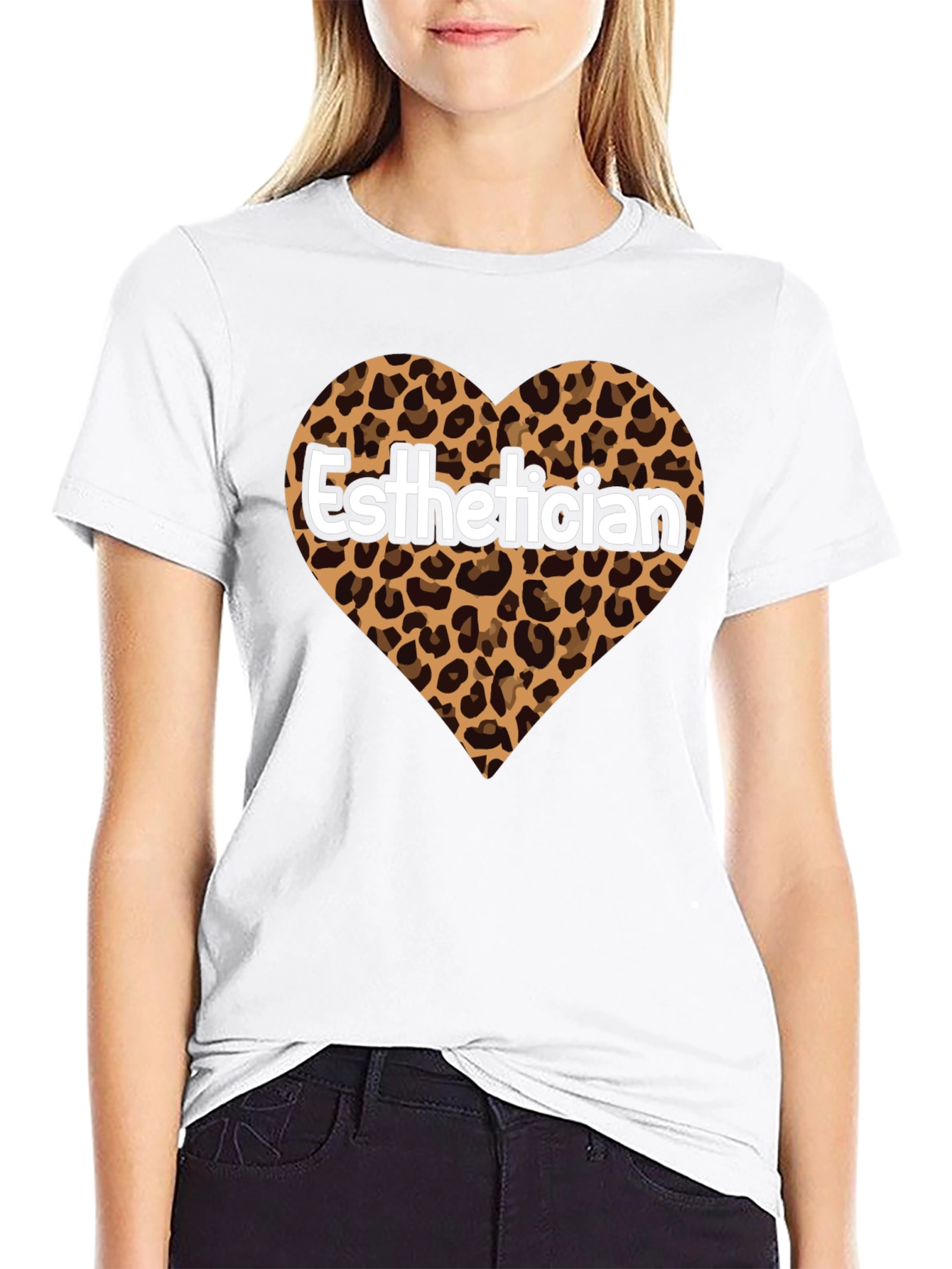 Esthetician Leopard Heart Graphic Tee