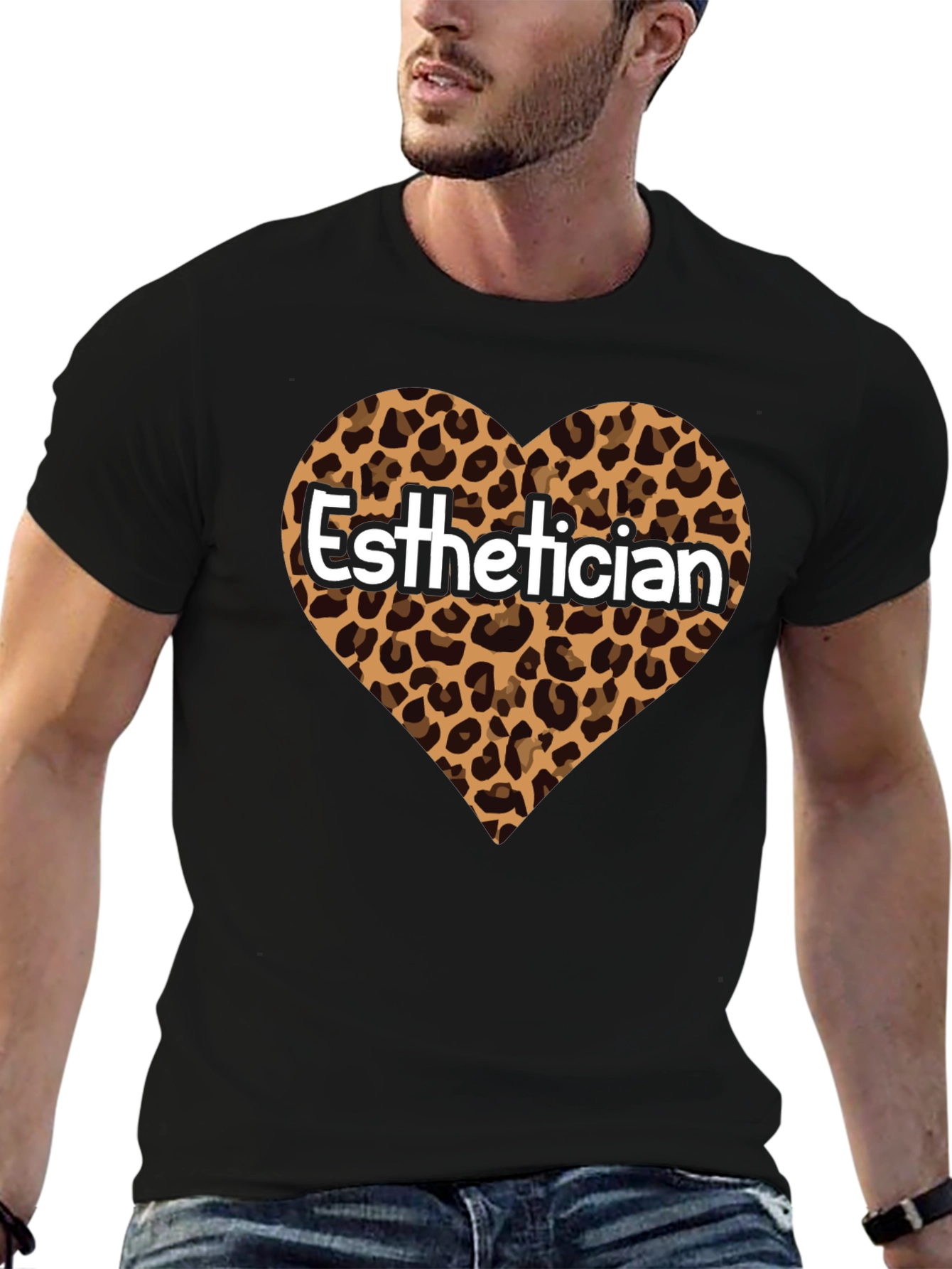 Esthetician Leopard Heart Graphic Tee