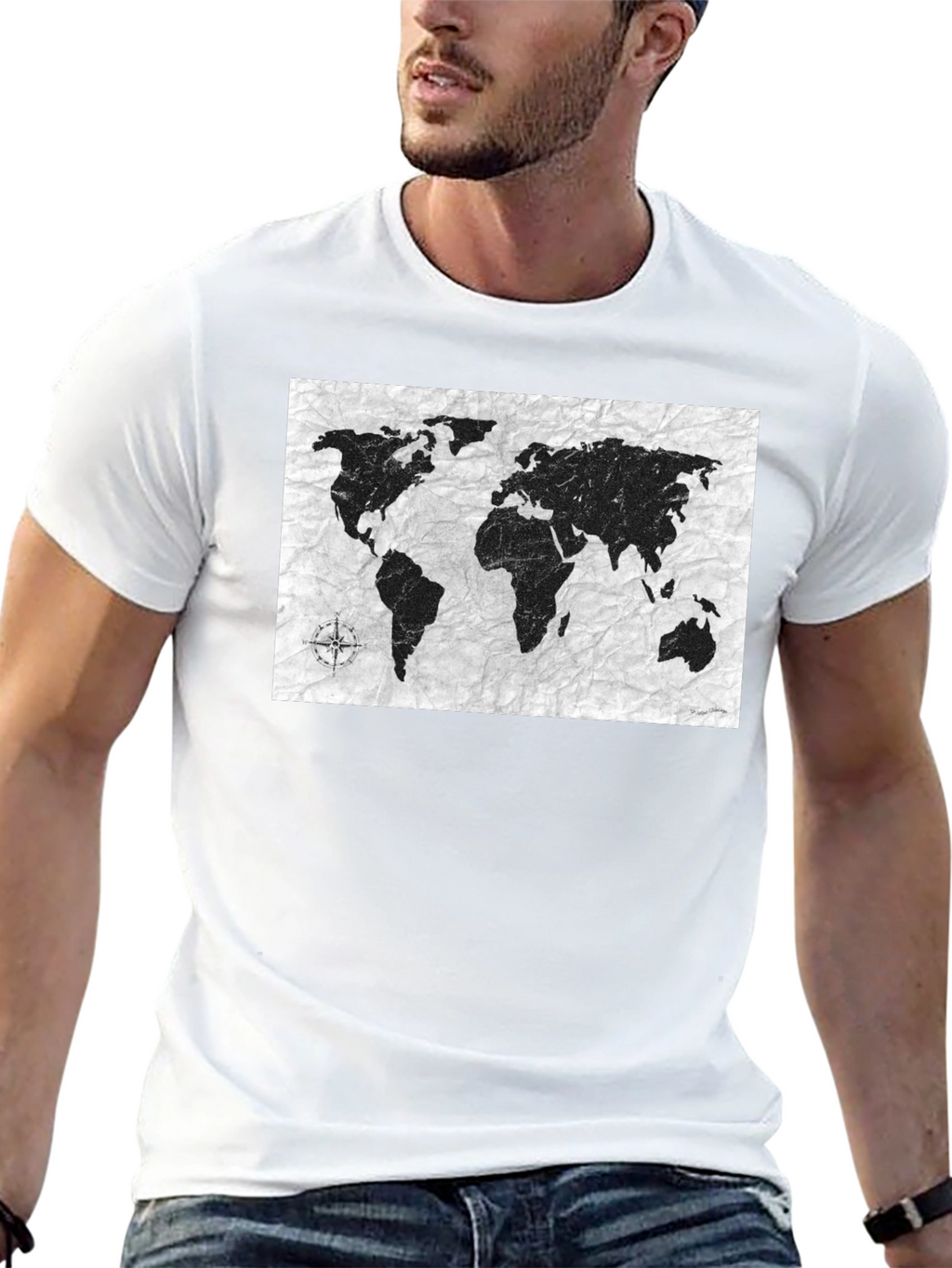 World Map Graphic Tee - Black Casual Shirt