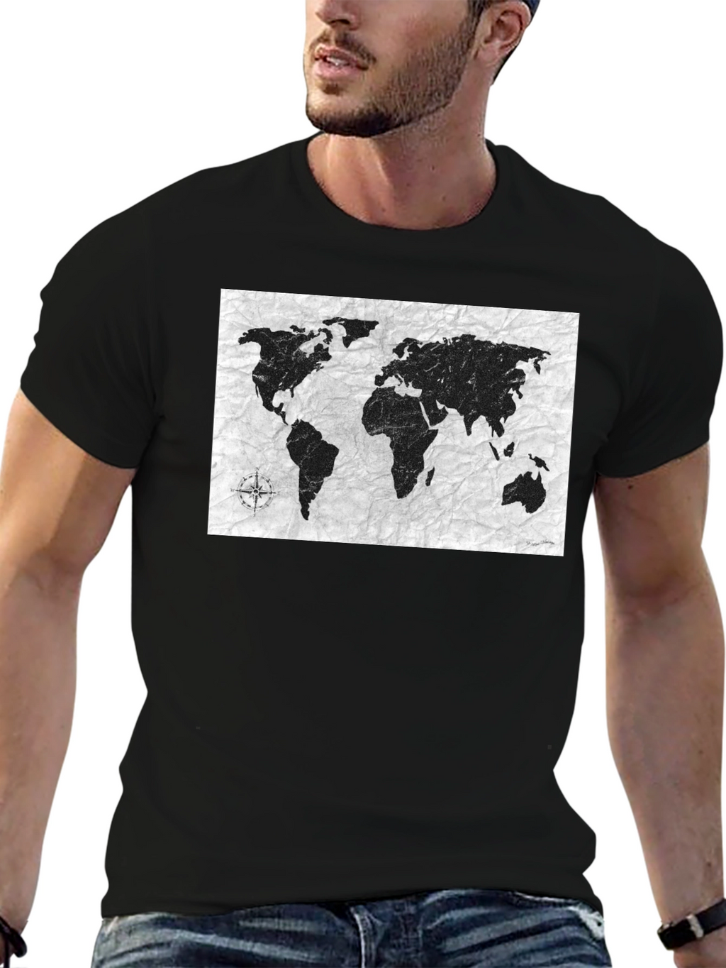World Map Graphic Tee - Black Casual Shirt
