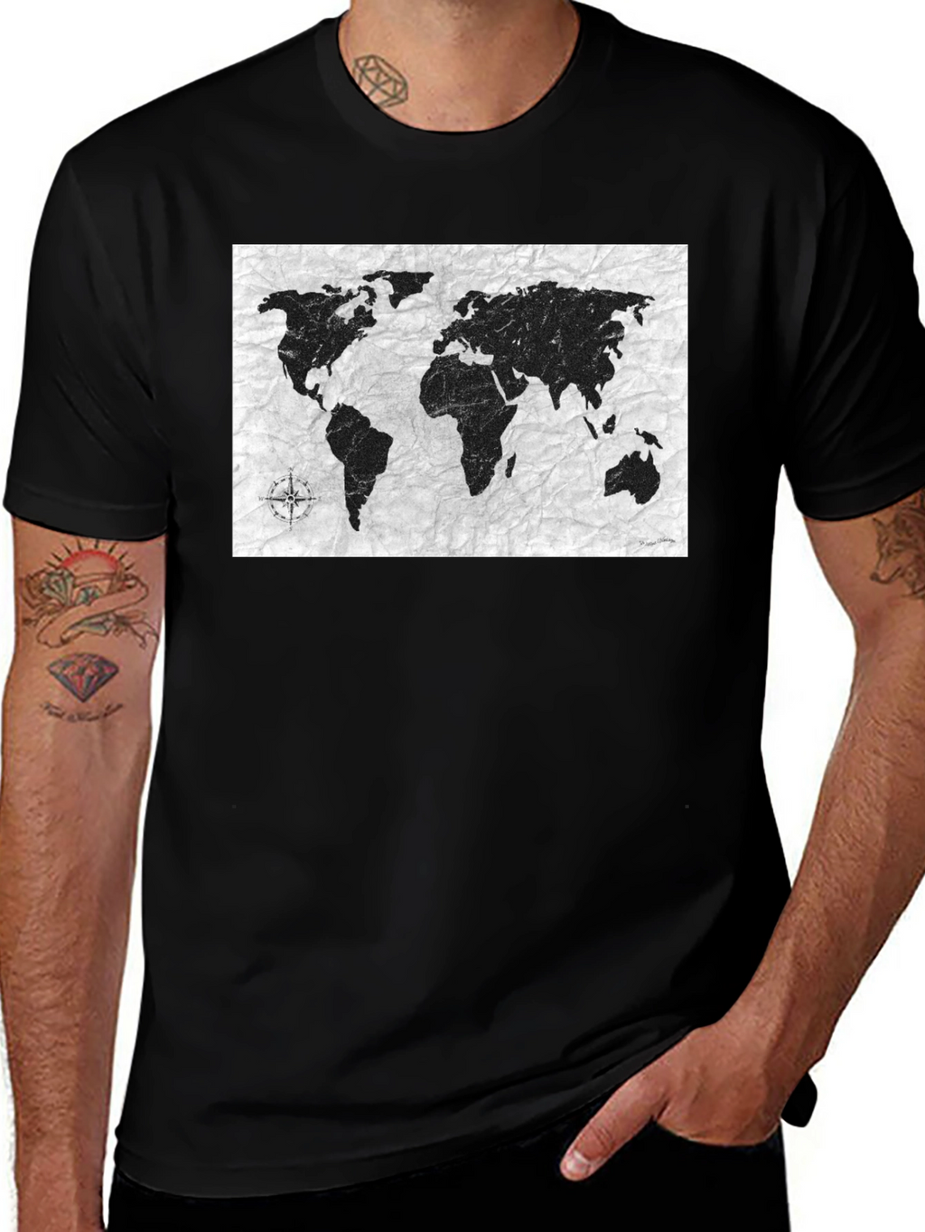 World Map Graphic Tee - Black Casual Shirt