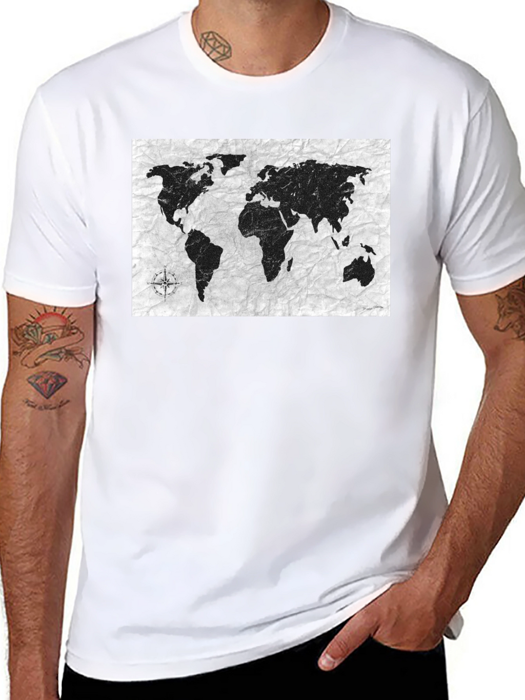 World Map Graphic Tee - Black Casual Shirt