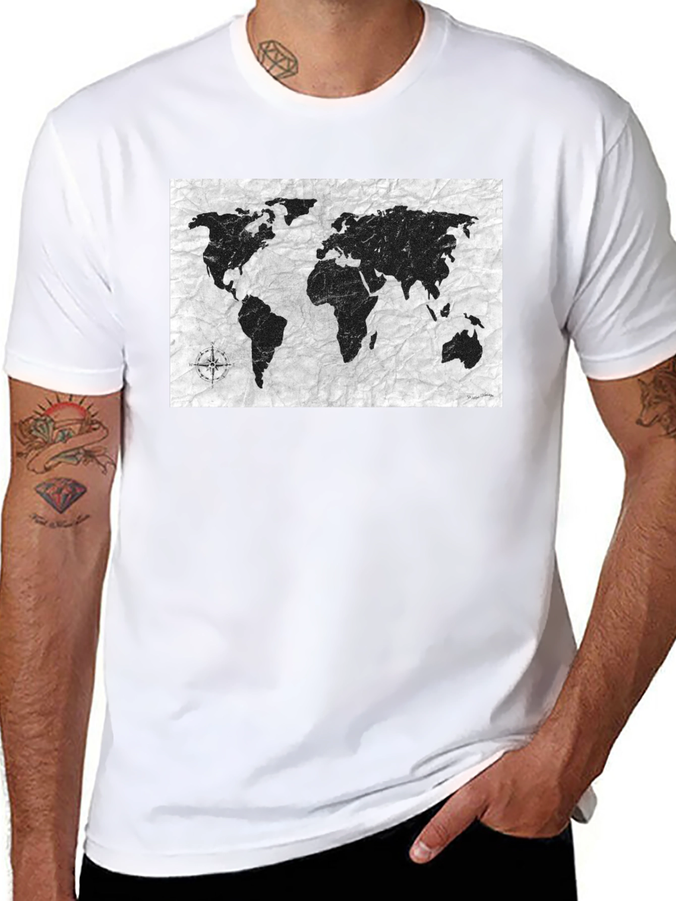 World Map Graphic Tee - Black Casual Shirt