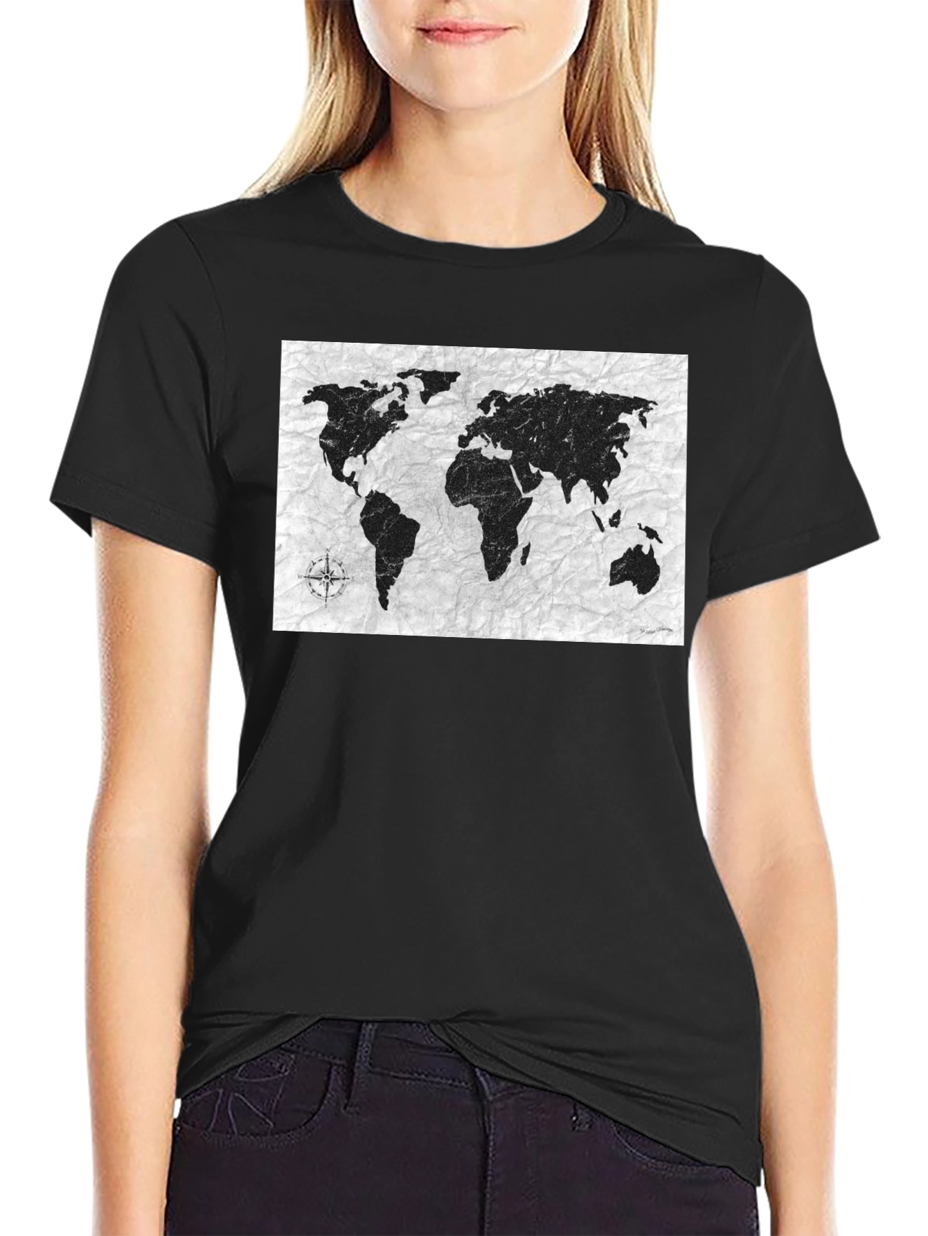 World Map Graphic Tee - Black Casual Shirt